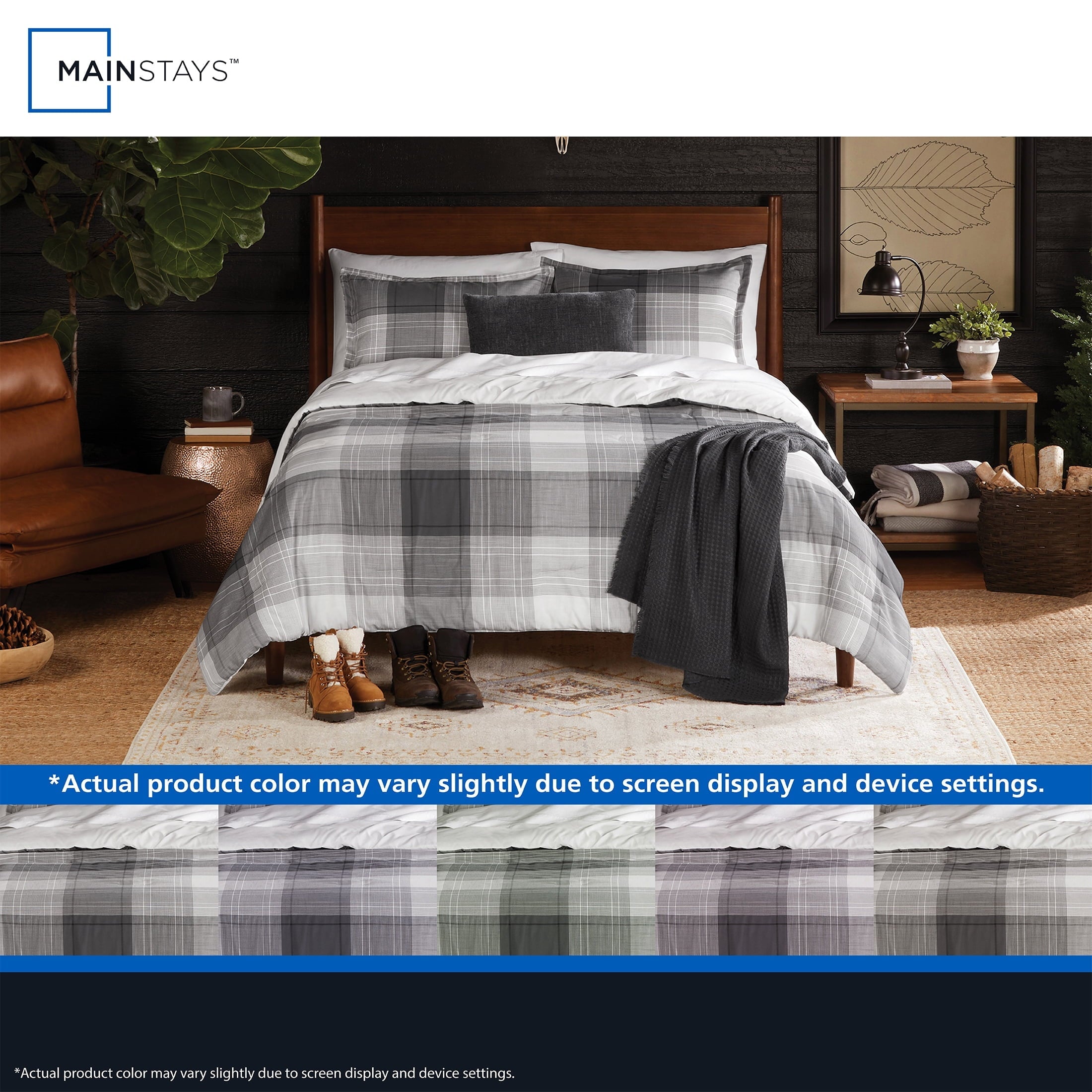 Luxurious Quilted Full/Queen Comforter Set, All-Season, 5-Piece, Grey Plaid - Luxurious Quilted Duvet Cover Set Detail