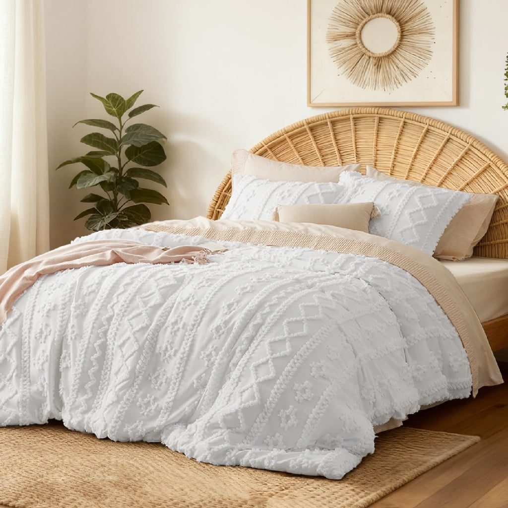 Fluffy Down Alternative Tufted Boho Comforter Set, 2 Pieces Farmhouse Shabby Chic Embroidery Bed Set, Soft Jacquard Comforter for All Seasons... - All-Season Down Alternative Comforter Insert Detail