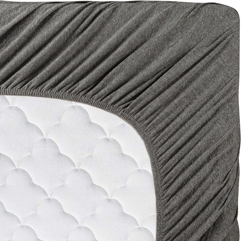 Cooling Sateen Jersey Sheet Set - 4 Pieces Queen Cotton Sheets Set - Stretchable Ultrasoft Luxury Knit Bed Linen (Dark Gray, Queen) - Breathable Egyptian Cotton Flat & Fitted Sheets Detail