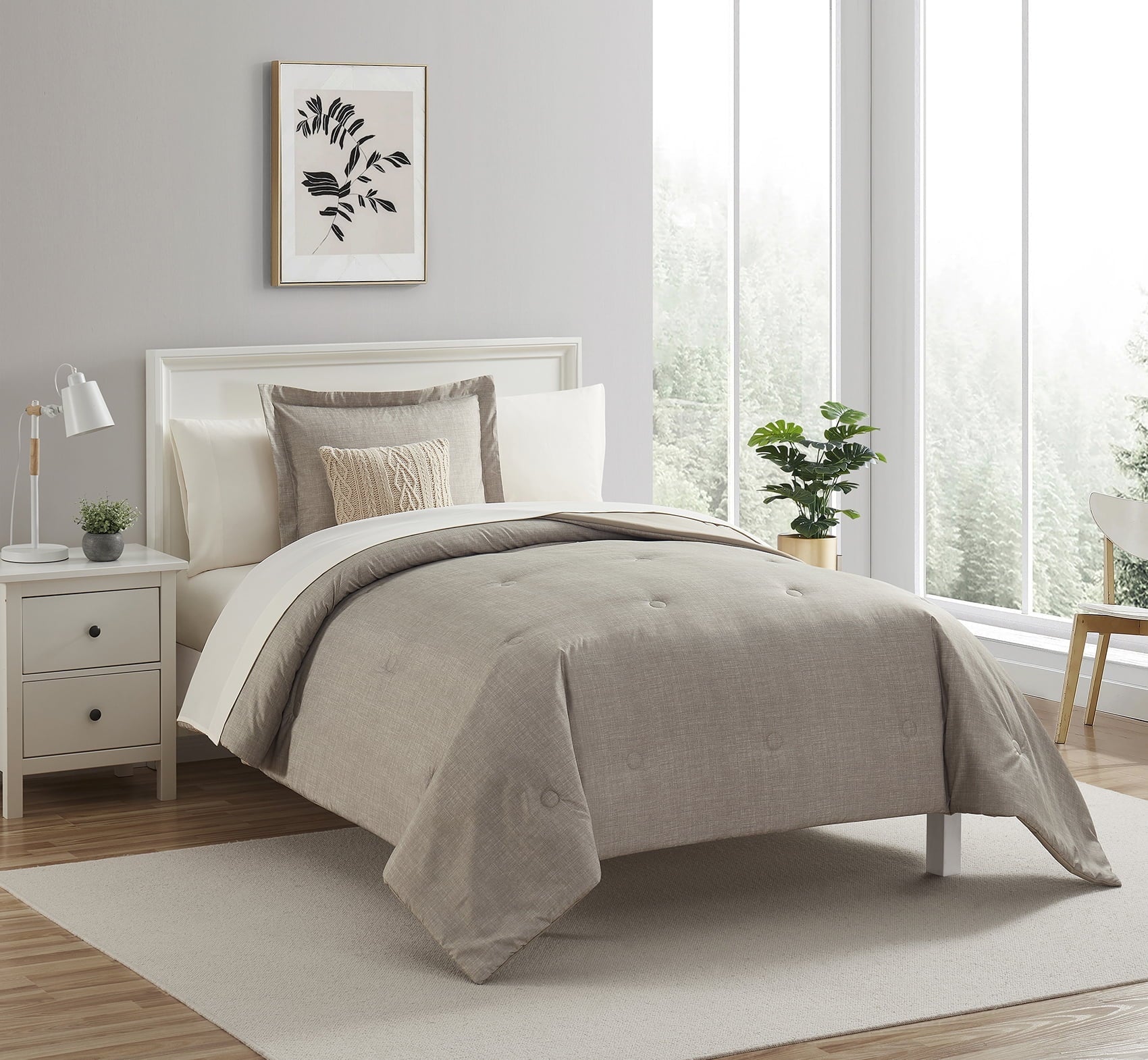 Heavyweight Warmth 7 Piece Beige Bed in a Bag Comforter Set with Sheets, Twin-XL - Cloud-Like Soft Lightweight Bed Comforter Detail