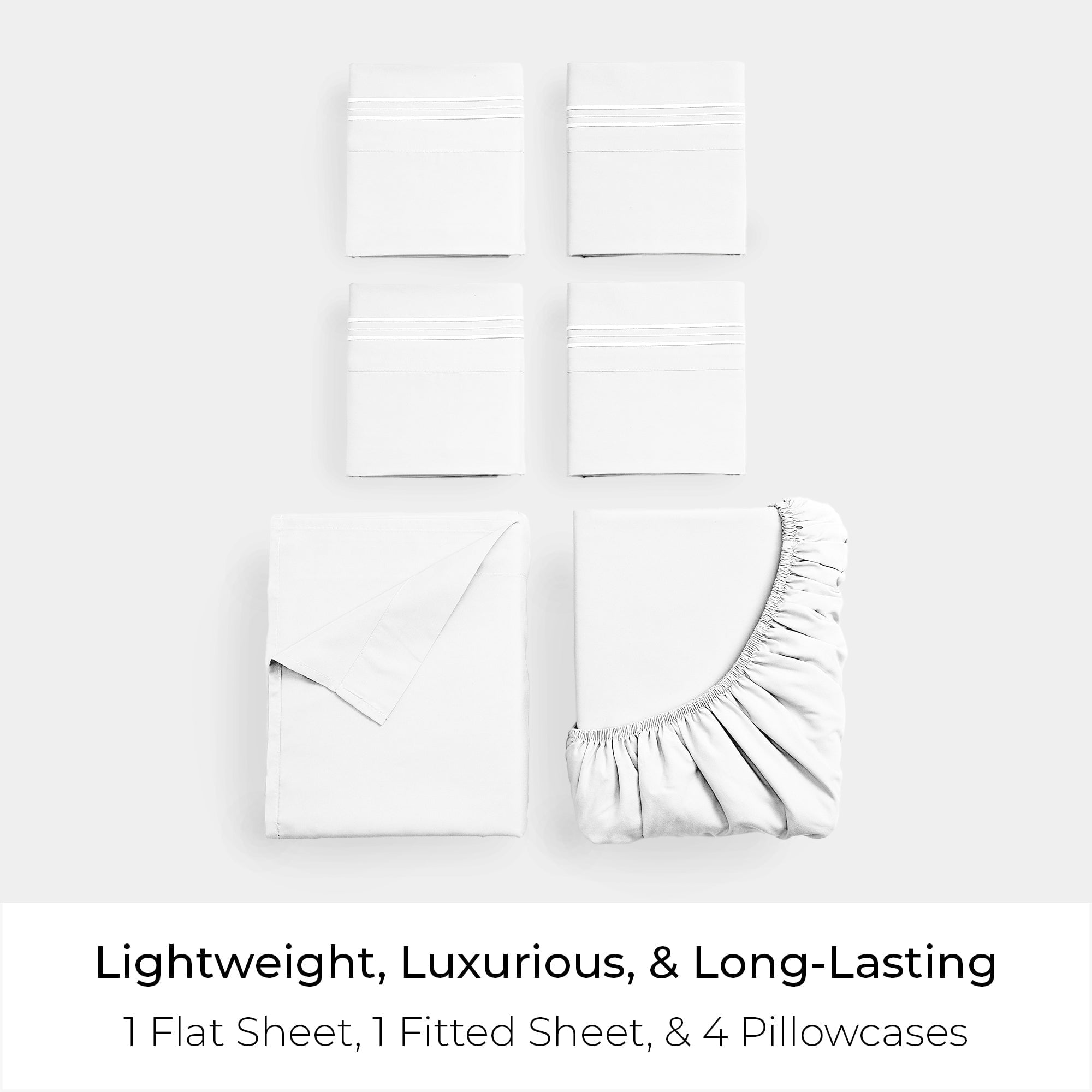 Ultra-Soft Iconic 6 Piece Bed Sheet Set Brushed Microfiber, Deep Pocket, Queen, White - Luxury Bed Sheet Set with Deep Pockets Detail