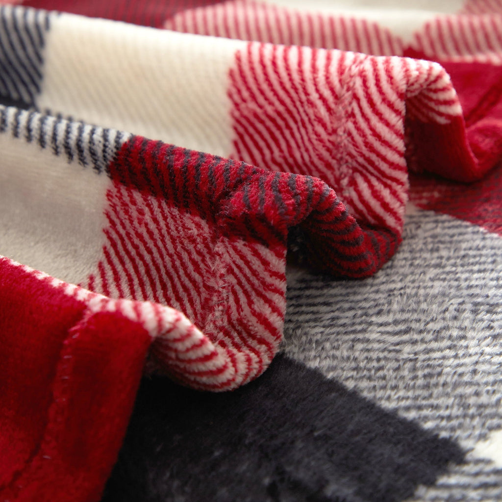 Decorative Knitted Cozy Plush Throw Blanket, Red Plaid 50" x 60" All Ages - Super Soft Reversible Sherpa Flannel Blanket Detail