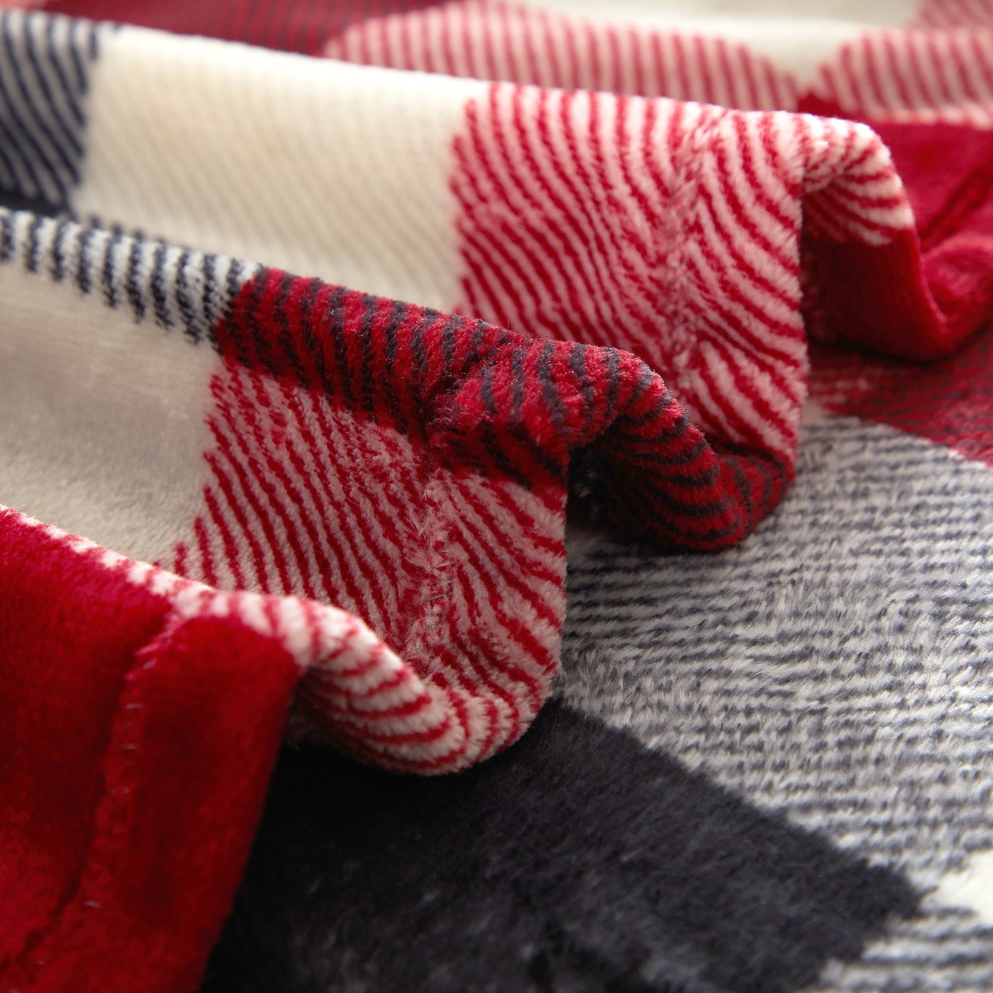 Decorative Knitted Cozy Plush Throw Blanket, Red Plaid 50" x 60" All Ages - Super Soft Reversible Sherpa Flannel Blanket Detail