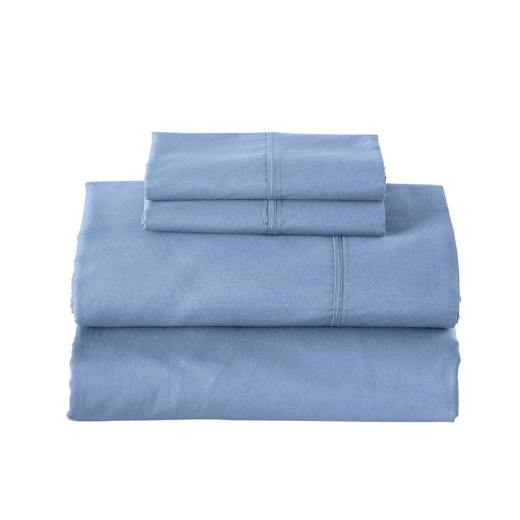 Ultra-Soft Cool & Crisp 3-Piece 300 Thread Count Blue Water Cotton Percale Sheet Set, Twin - Luxury Bed Sheet Set with Deep Pockets Detail