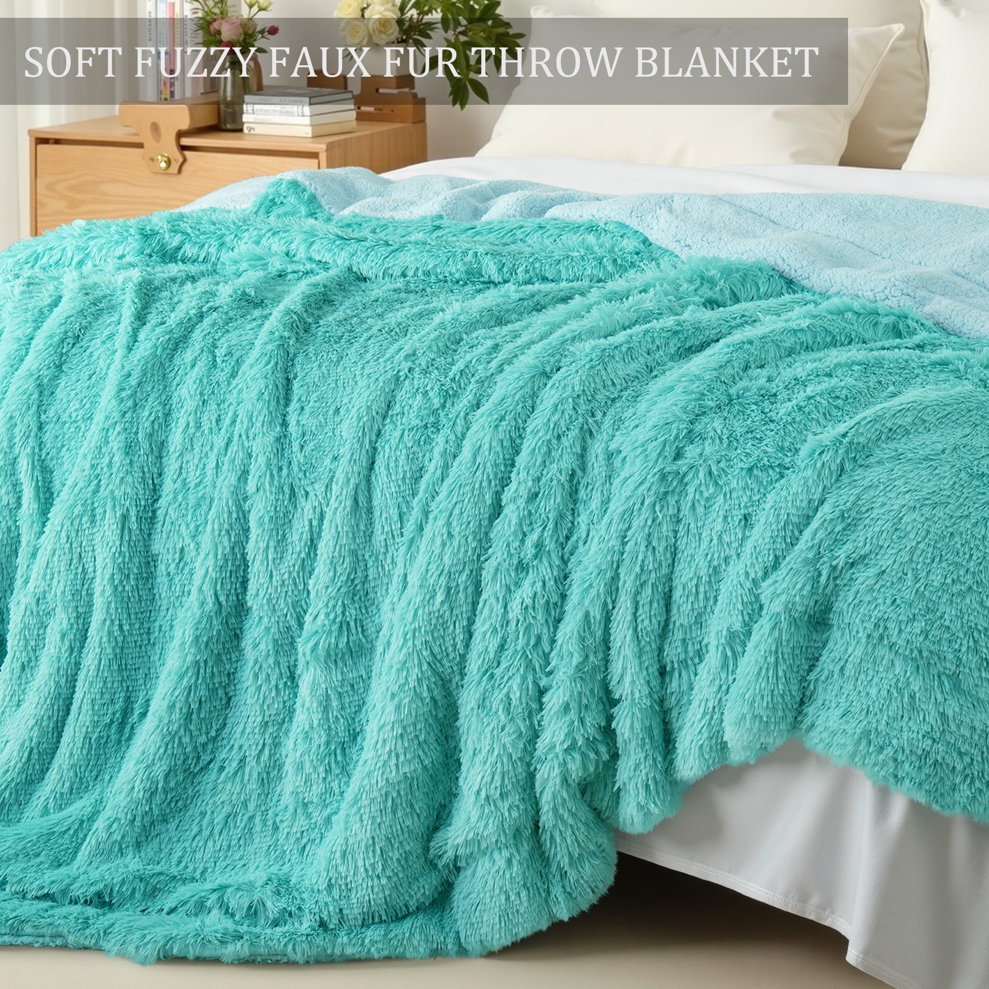 Lightweight Warm Fuzzy Faux Fur Throw Blanket, Reversible Shaggy Sherpa Fleece Blankets,Fluffy Plush Warm Throws for Couch, Bed, 50x60... - Luxury Knitted Decorative Throw Blanket with Fringes Detail