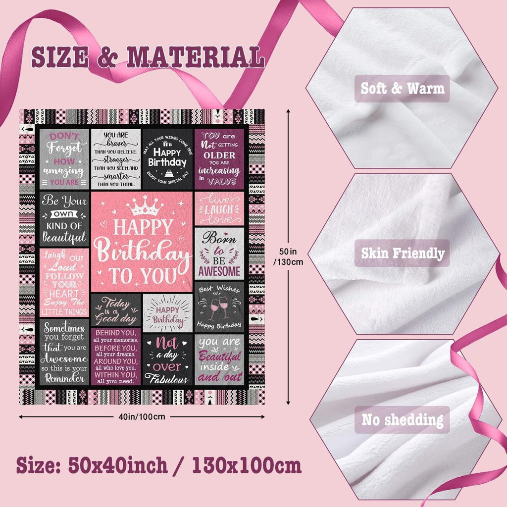 Super Soft Flannel Birthday Gifts for Women Girls Throw Blanket, Happy Birthday Decorations for Women, Gifts for Women Birthday Unique, ... - Lightweight Plush Warm Blanket for All Seasons Detail