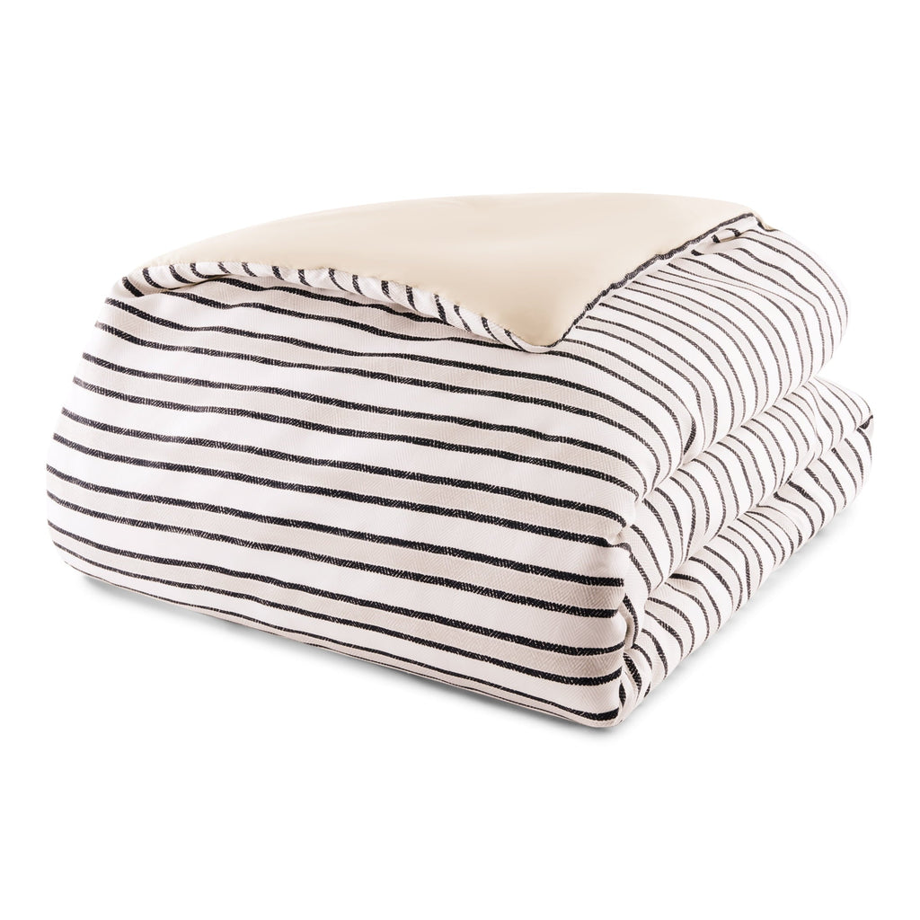 Fluffy Down Alternative Soft Touch Bed in a Bag 11-Piece Reversible Tan & Black Striped Comforter Set with Sheets, Queen - Hypoallergenic Ultra-Fluffy Quilt for Winter Detail