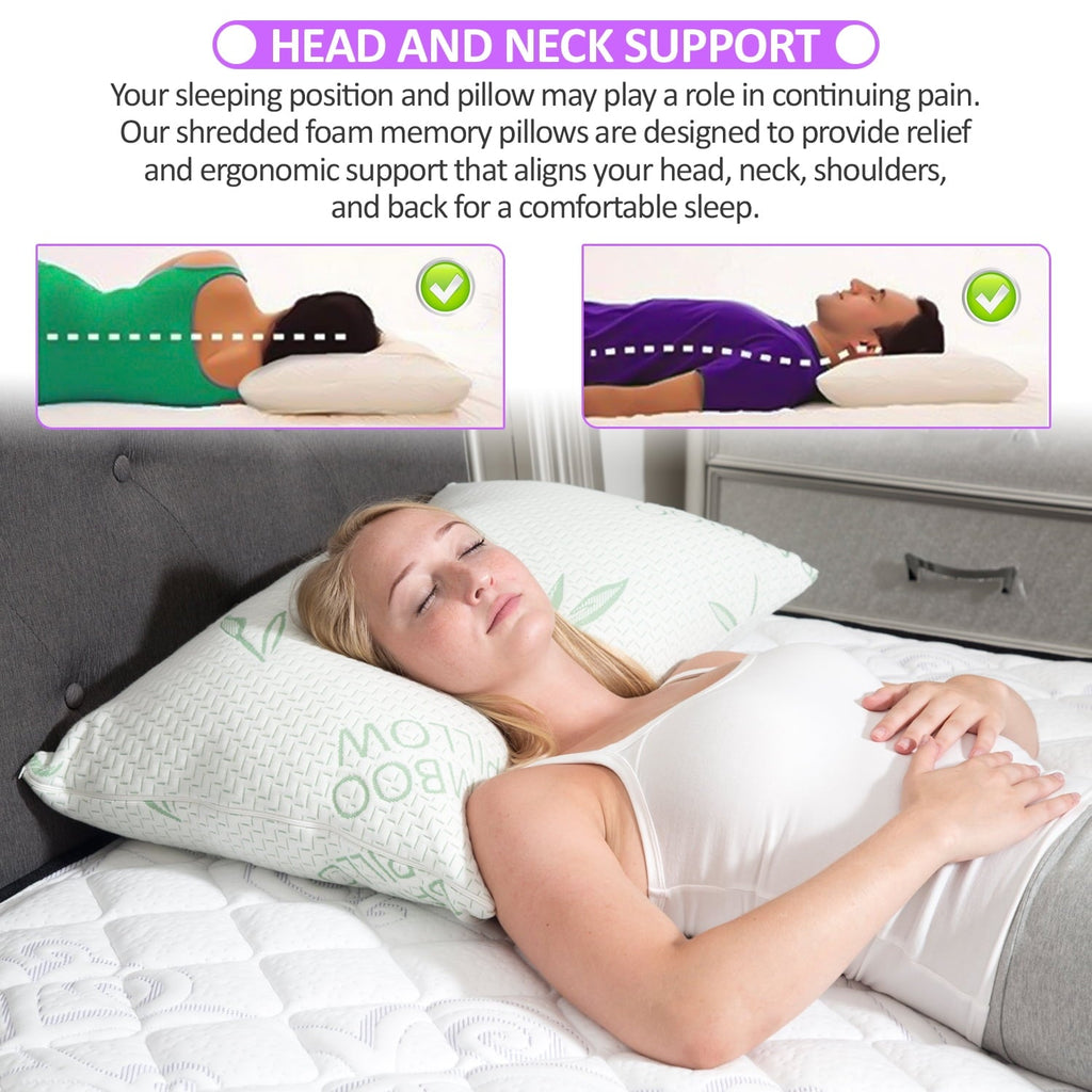 Fluffy Shredded King Size Bamboo Pillow, Memory Foam Bed Pillows with Washable Pillowcases, King - Ergonomic Memory Foam Pillow for Neck Pain Support Detail