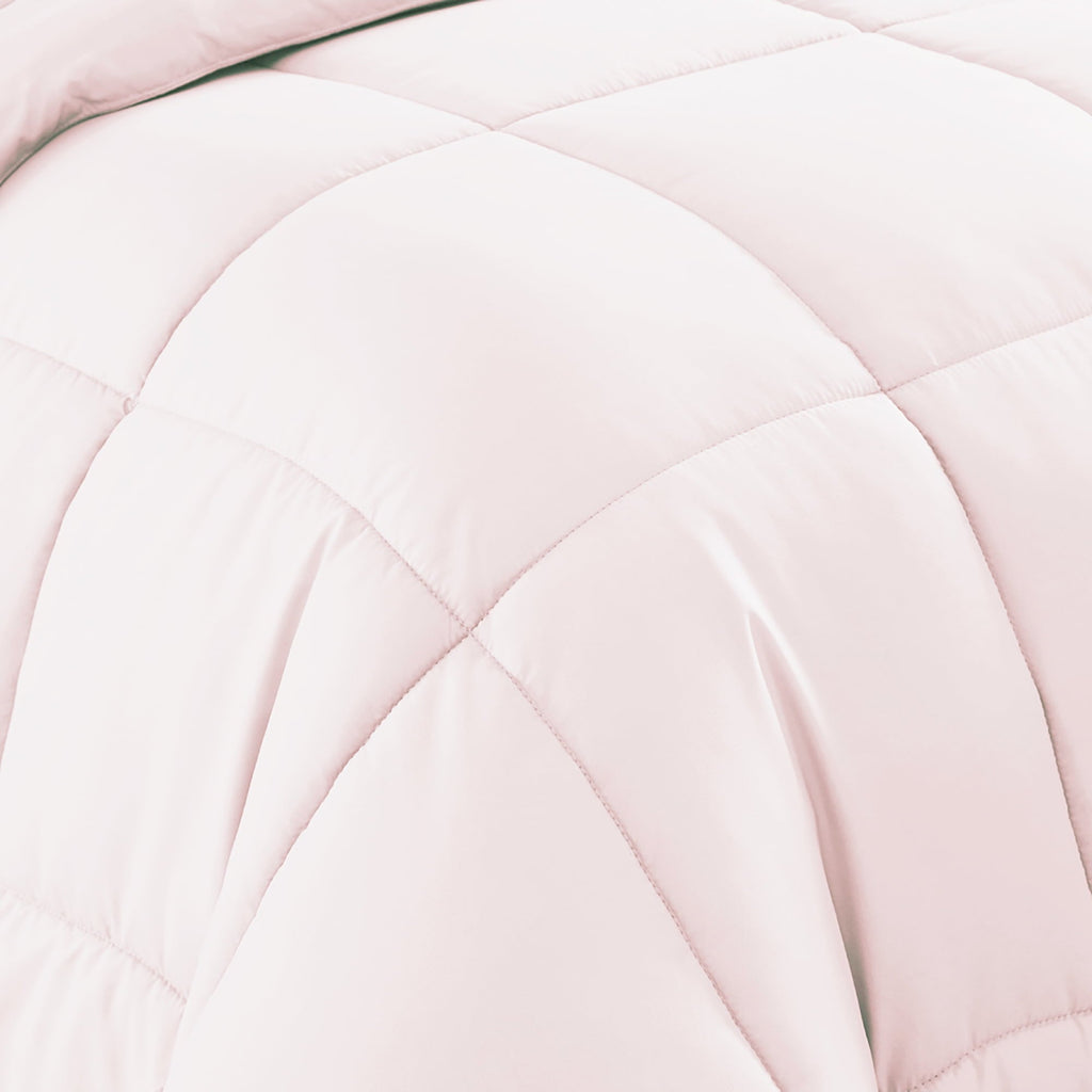 Hypoallergenic Cloud Supreme 7 Piece Bed-In-A-Bag All Season Solid Comforter & Sheet Set, Full, Pale Pink - Luxurious Quilted Duvet Cover Set Detail
