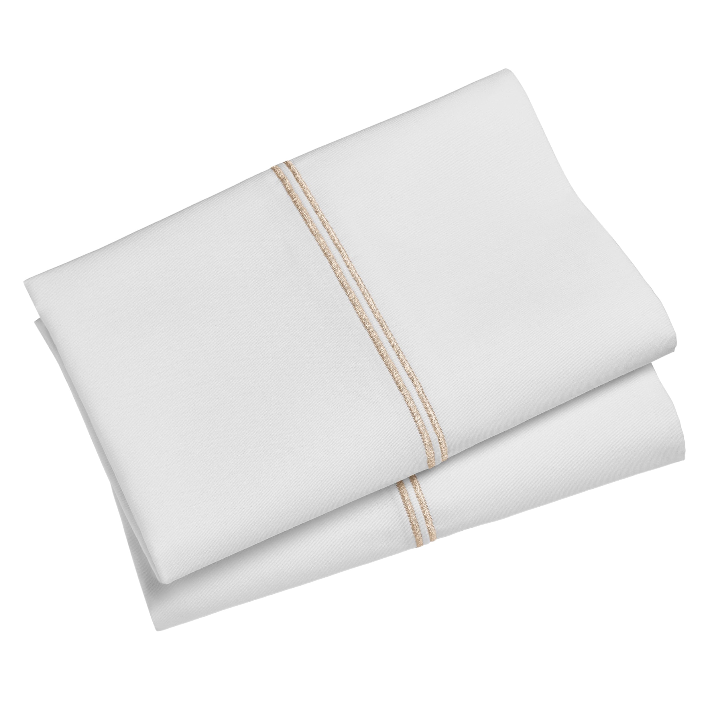 Cooling Sateen 4-Piece 300 Thread Count White Pima Cotton Bed Sheet Set with Tan Hem, Full , Adult/Teen - Breathable Egyptian Cotton Flat & Fitted Sheets Detail
