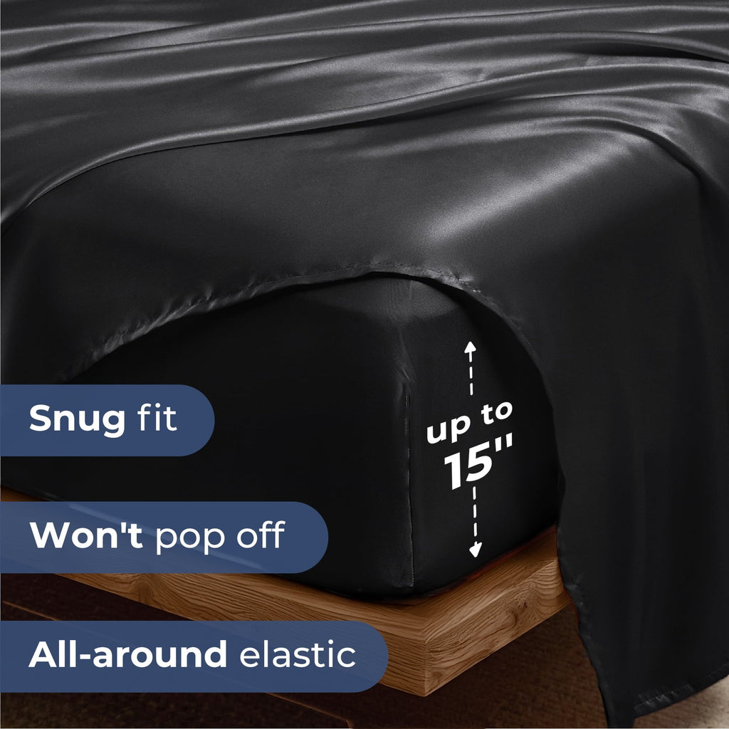 Wrinkle-Resistant Set, Queen, Silky Bed s, 4 Pieces,Black - Cooling Hotel Quality Bedding Sheets and Pillowcases Detail