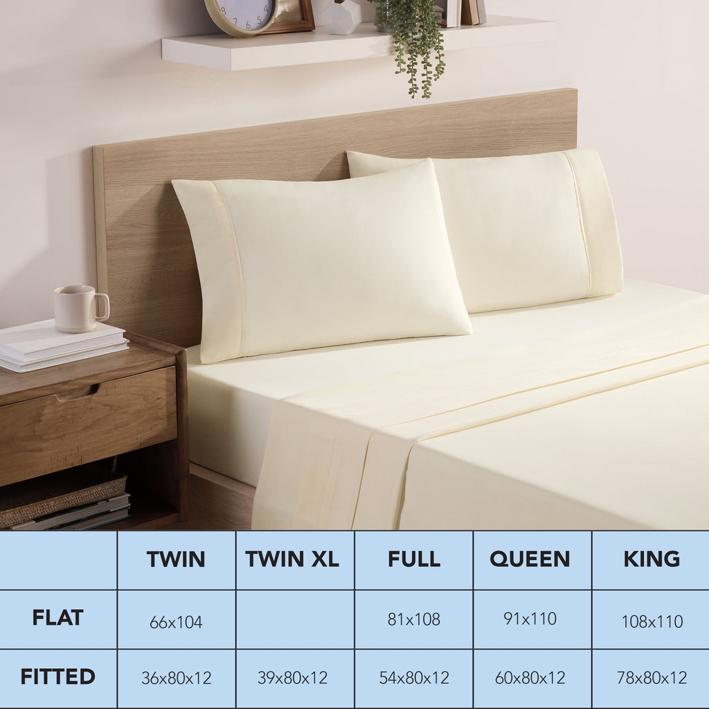 Cooling Sateen Brushed Microfiber Fitted Sheets - Bedding Essentials - Full - (6 Pack) Ivory - Cooling Hotel Quality Bedding Sheets and Pillowcases Detail