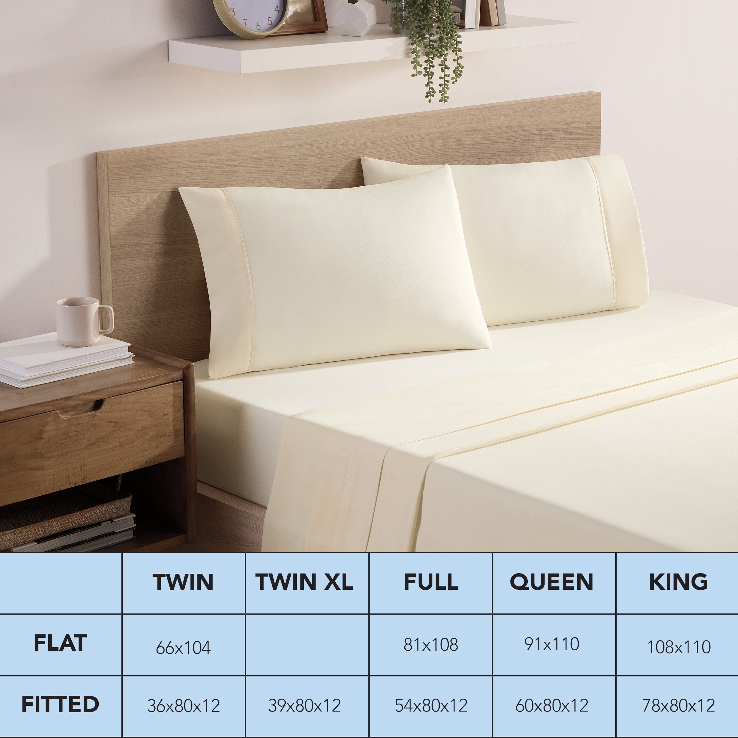 Cooling Sateen Brushed Microfiber Fitted Sheets - Bedding Essentials - Full - (6 Pack) Ivory - Cooling Hotel Quality Bedding Sheets and Pillowcases Detail