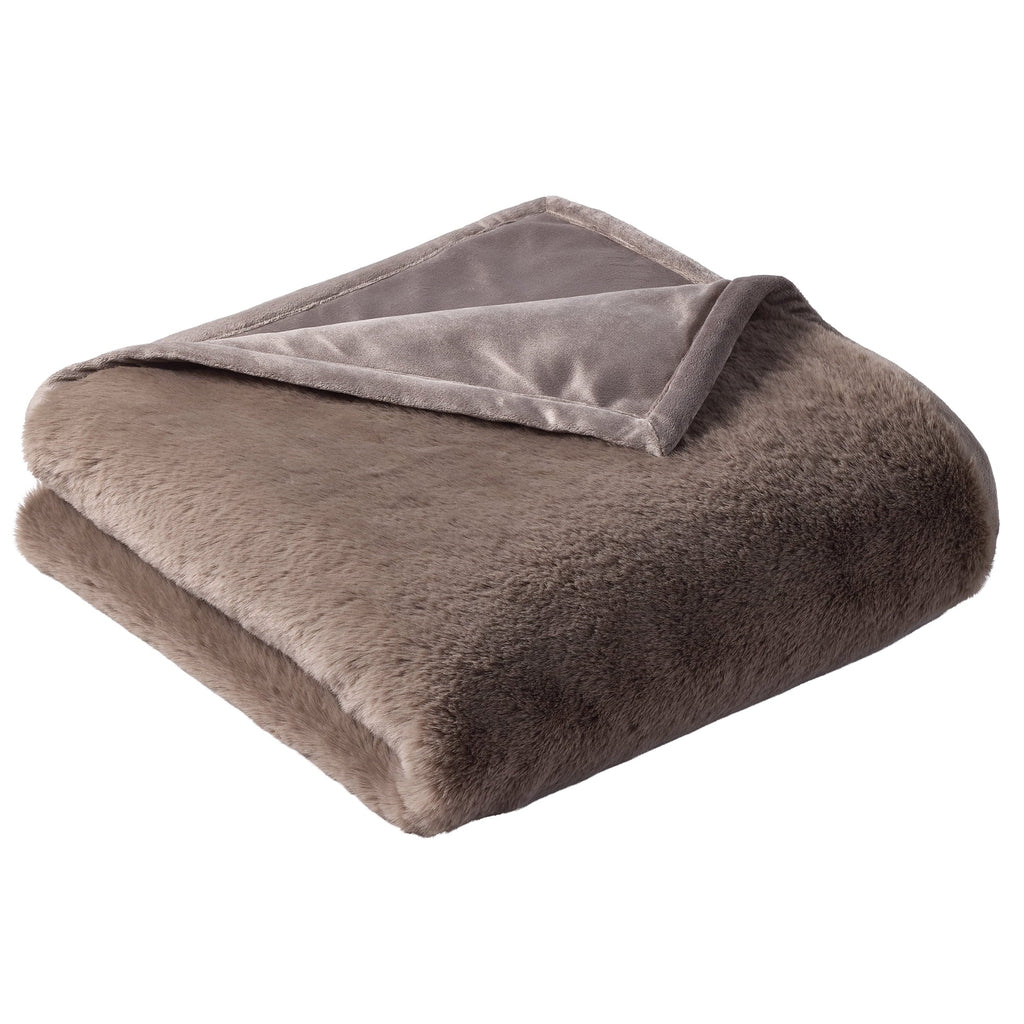 Reversible Sherpa Grey Faux Fur Ultra Soft Luxury Oversized Throw Blanket 50" x 72", Grey Bisque - Luxury Knitted Decorative Throw Blanket with Fringes Detail