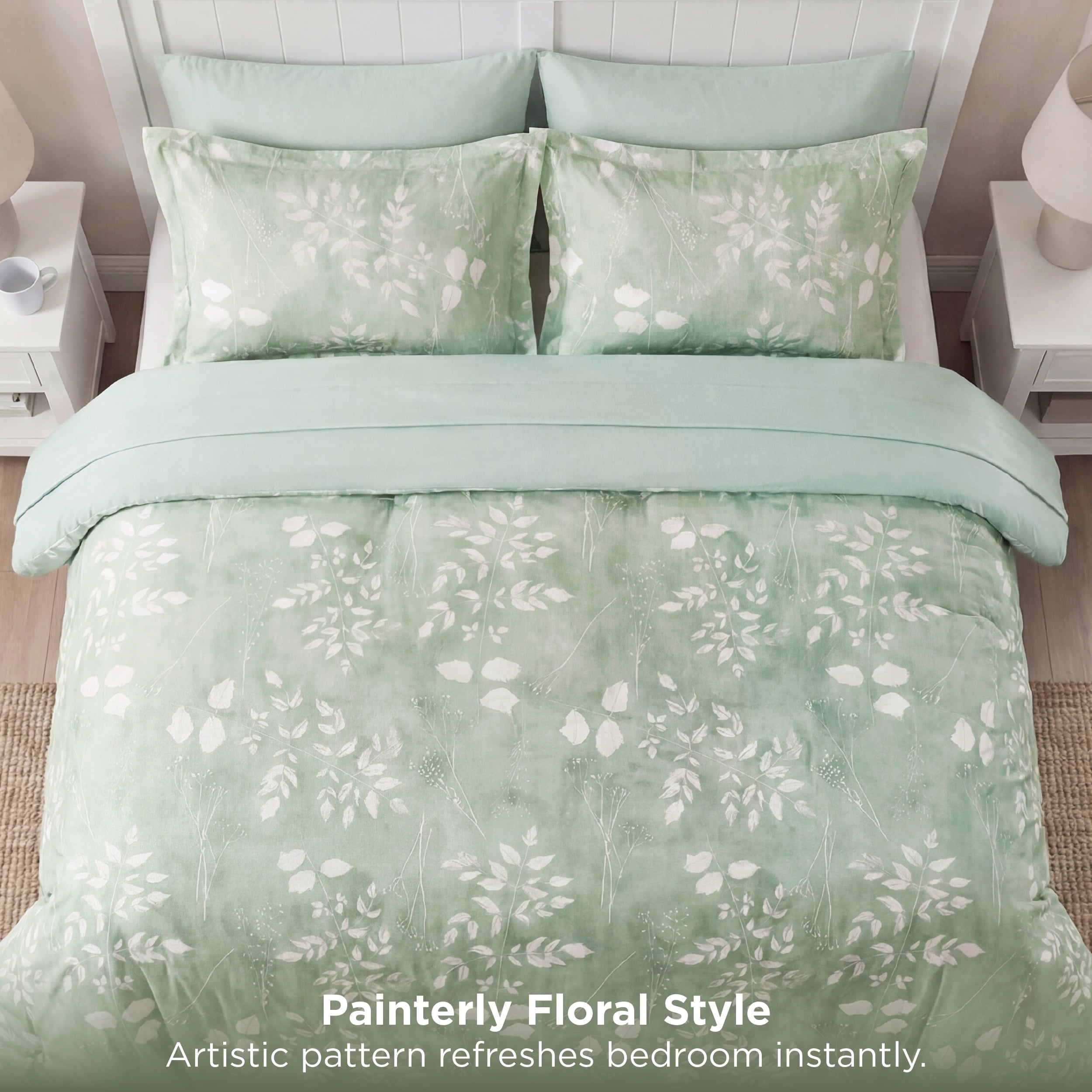 All-Season Queen Comforter Set Sage Green, Bed in a Bag Queen Size Bedding, 7-Pieces Botanical Flowers Spring Comforter, Sheets,... - Luxurious Quilted Duvet Cover Set Detail