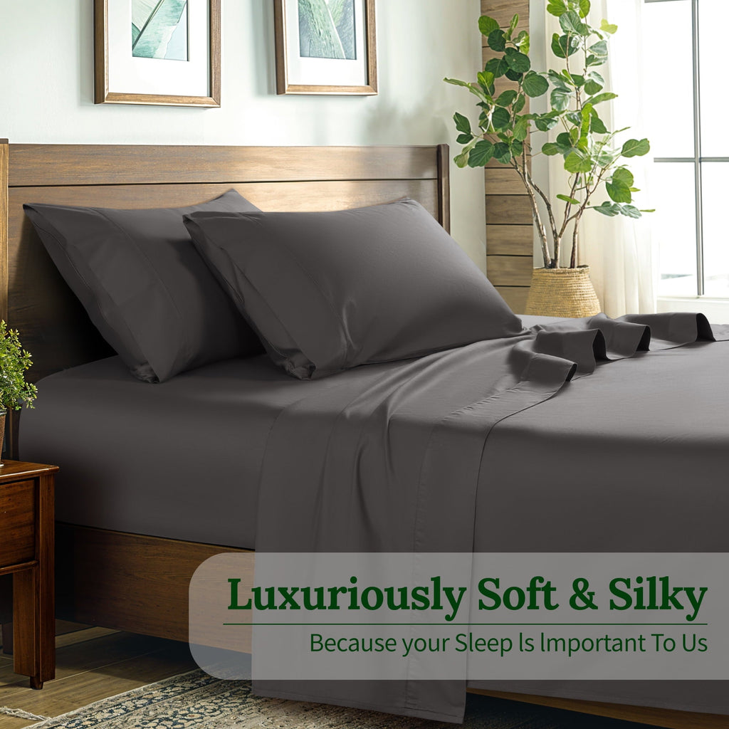 Ultra-Soft 100% Cotton Bed Sheets Set, 1000 Thread Count 4 Piece Luxury Soft Sheets Set with 16" Deep Pocket, Queen, Dark Gray - Luxury Bed Sheet Set with Deep Pockets Detail