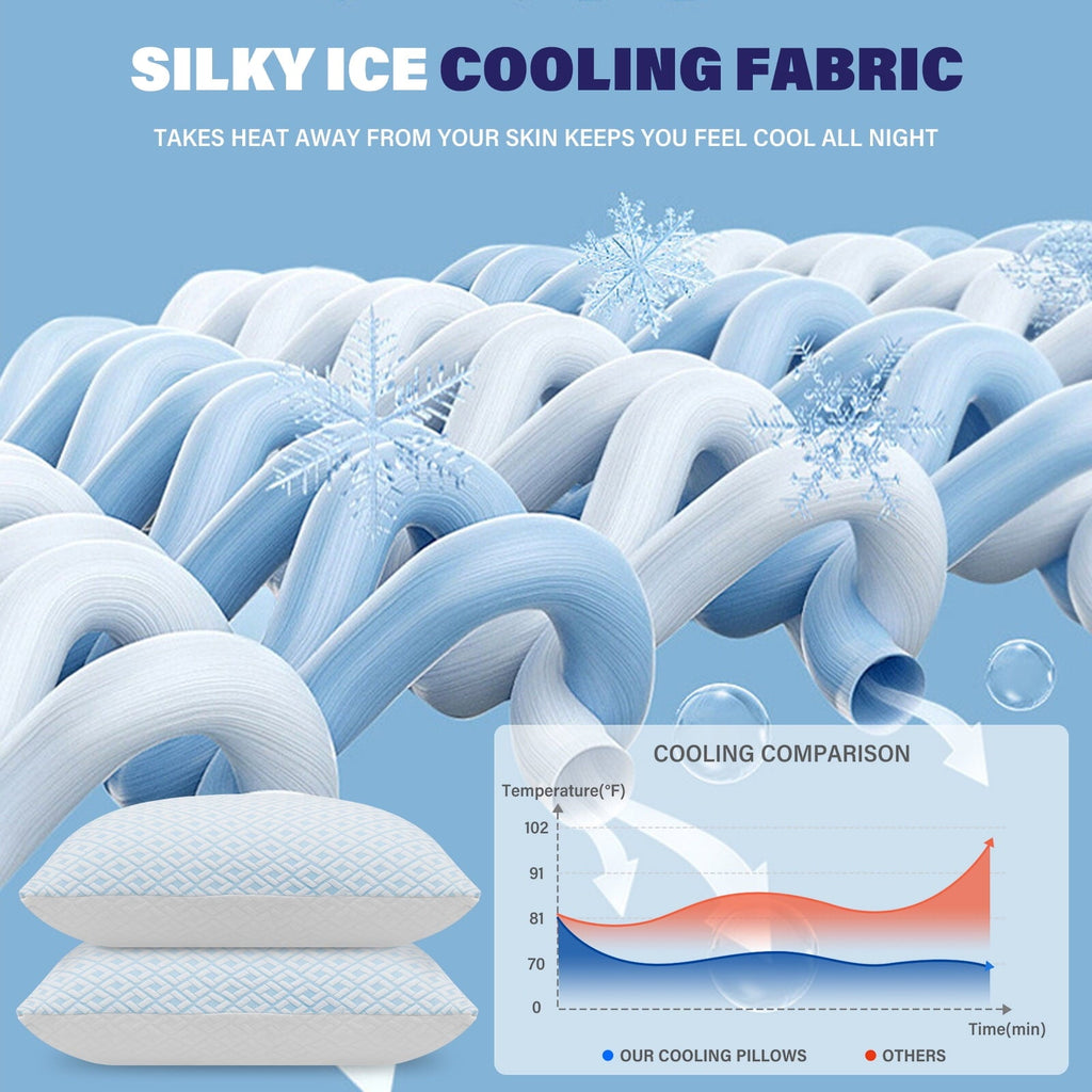 Orthopedic Support Cooling Bed Pillows for Sleeping Shredded Memory Foam Pillows Queen Size Set of 2 Pack - Decorative Throw Pillow Cushion for Sofa & Bed Detail