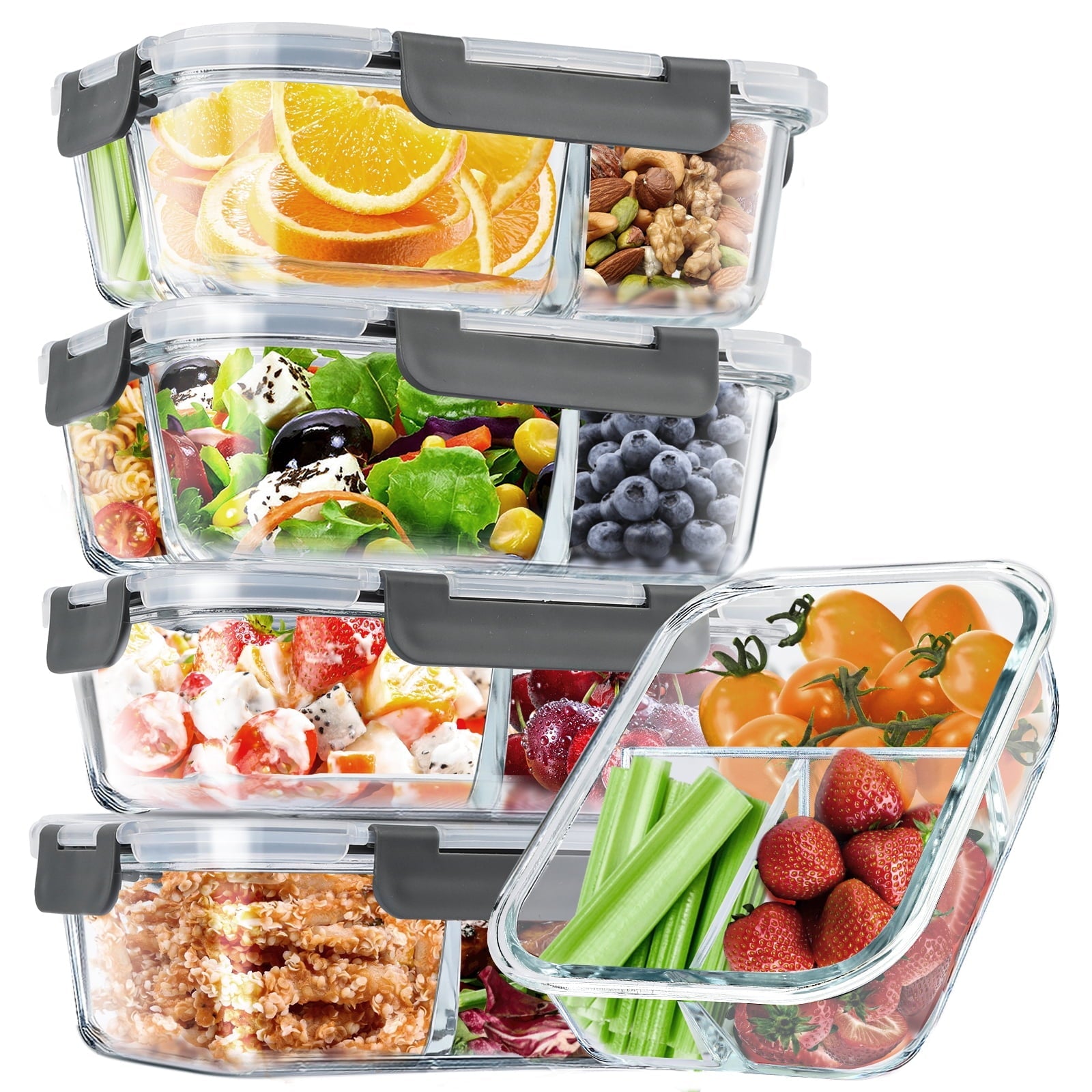Playful Geometric 8 Pcs Glass Food Storage Containers with Lids, 2 & 3 Compartment Glass Airtight Meal Prep Containers (4 Containers & ... - Playful Star & Heart Shaped Geometric NeeDoh Detail