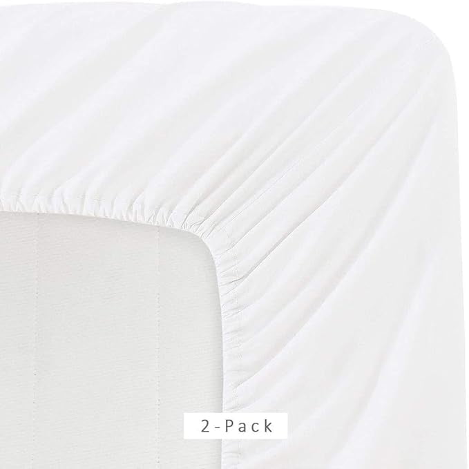 Premium Egyptian Cotton Jersey Knit Microfiber 2 Twin XL Fitted Bottom Bed Sheets (2-Pack) 1800 Ultra Soft - Hypoallergenic - 15" Deep Pocket... - Luxury Bed Sheet Set with Deep Pockets Detail