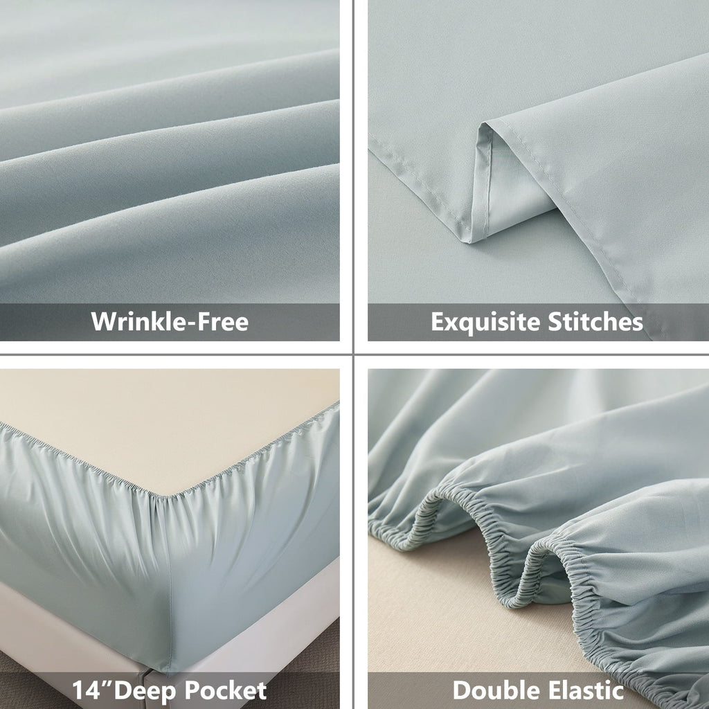 Wrinkle-Resistant Sheets Set 4 Piece Queen/Full Size Sheet Set, Soft & Lightweight And Breathable ding Set, Fitted Sheet, Flat Sheet & ... - Breathable Egyptian Cotton Flat & Fitted Sheets Detail