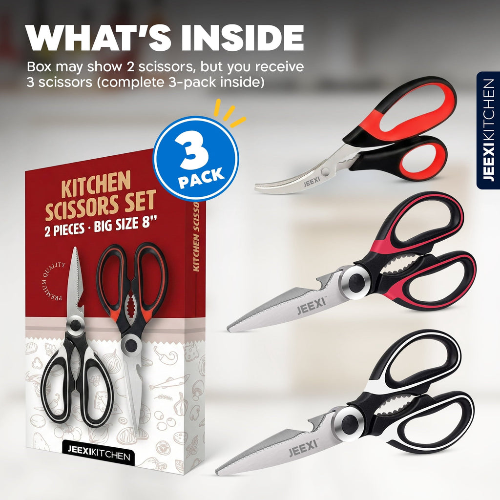 Multi-Functional 3 Pack Kitchen Scissors, Ultra-Sharp Premium Stainless Steel Heavy Duty Kitchen Shears & Multi Purpose Poultry Shears... - Innovative Kitchen Helper for Modern Cooking Detail