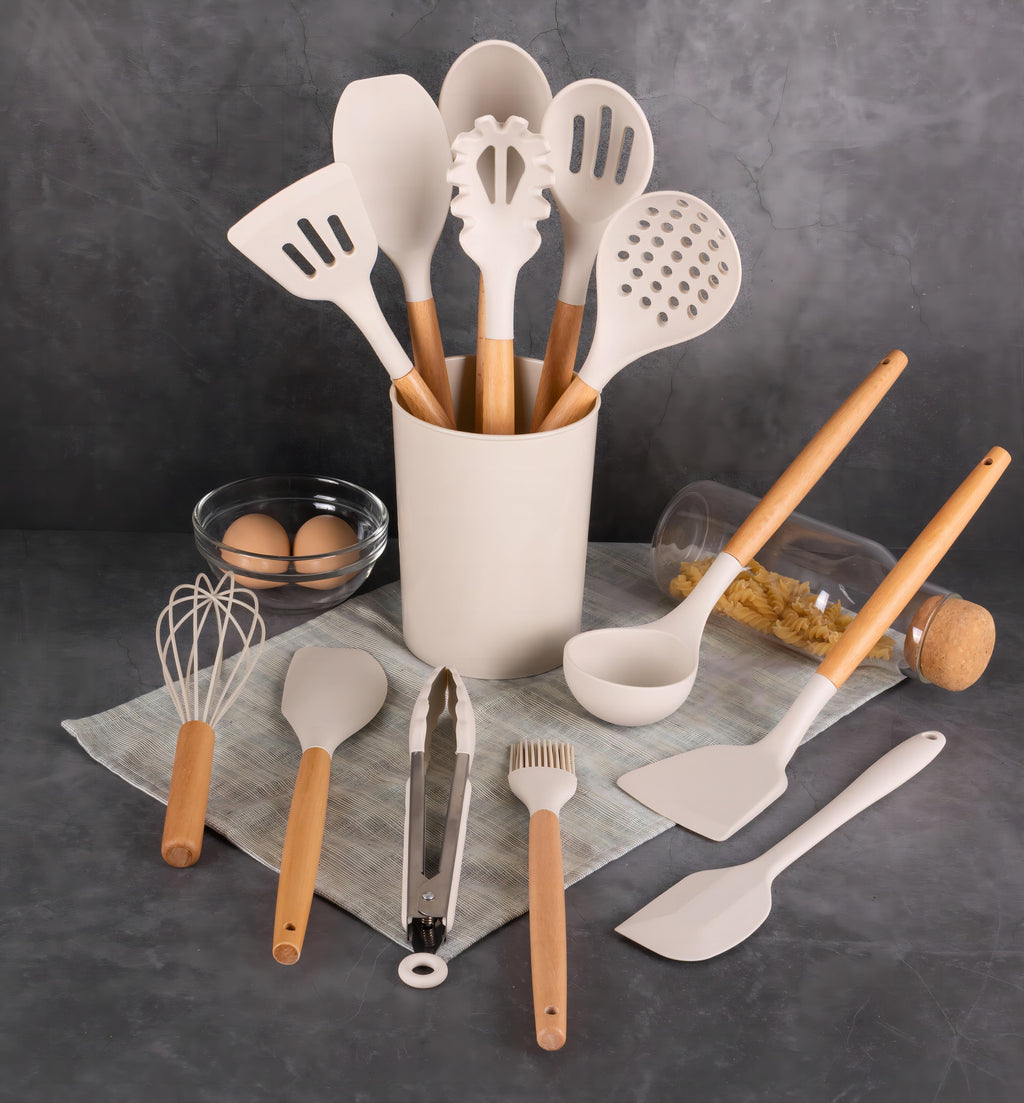 Ergonomic Cooking 14pcs Cooking Utensil Set with Caddy - Ergonomic Kitchen Tongs and Cooking Spoon Utensil Detail