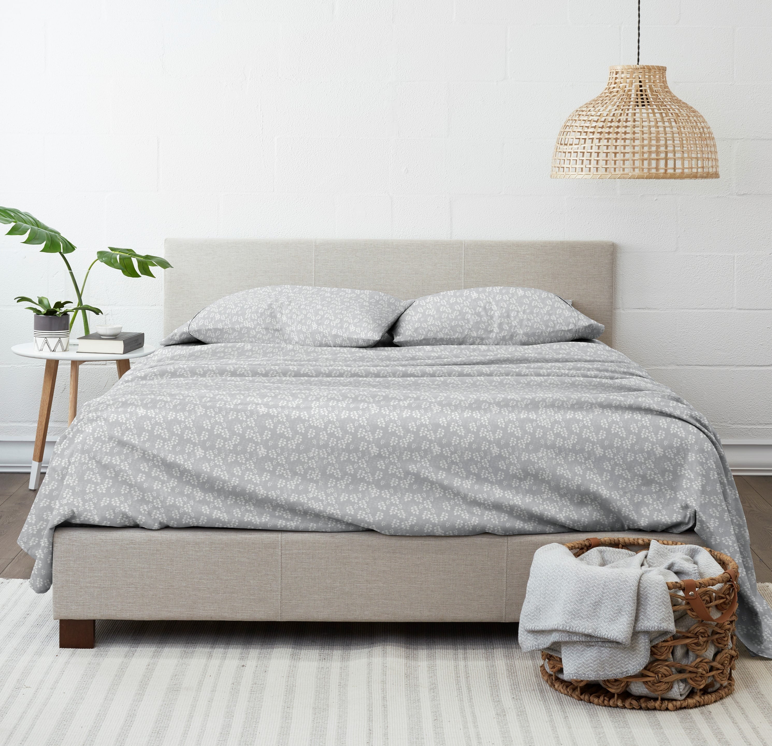 Ultra-Soft 4 Piece Pattern Microfiber Bed Sheets Set, Gray Wheat, Full - Luxury Bed Sheet Set with Deep Pockets Detail