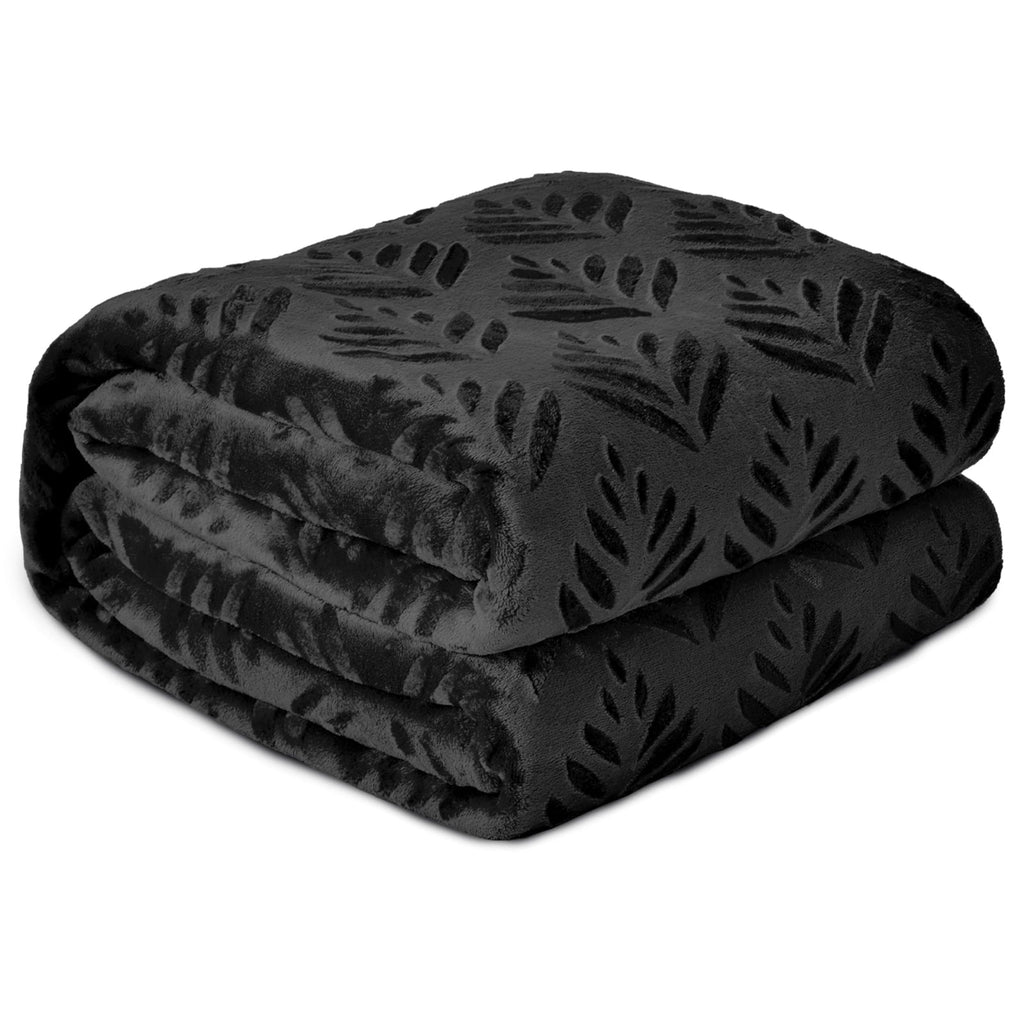 Lightweight Warm Fleece Throw Blanket for Couch, Leaves Pattern Super Soft and Cozy Blankets, Plush Fuzzy Lightweight, Black, 50"x60" - Cozy Fleece Throw Blanket for Couch & Bed Detail
