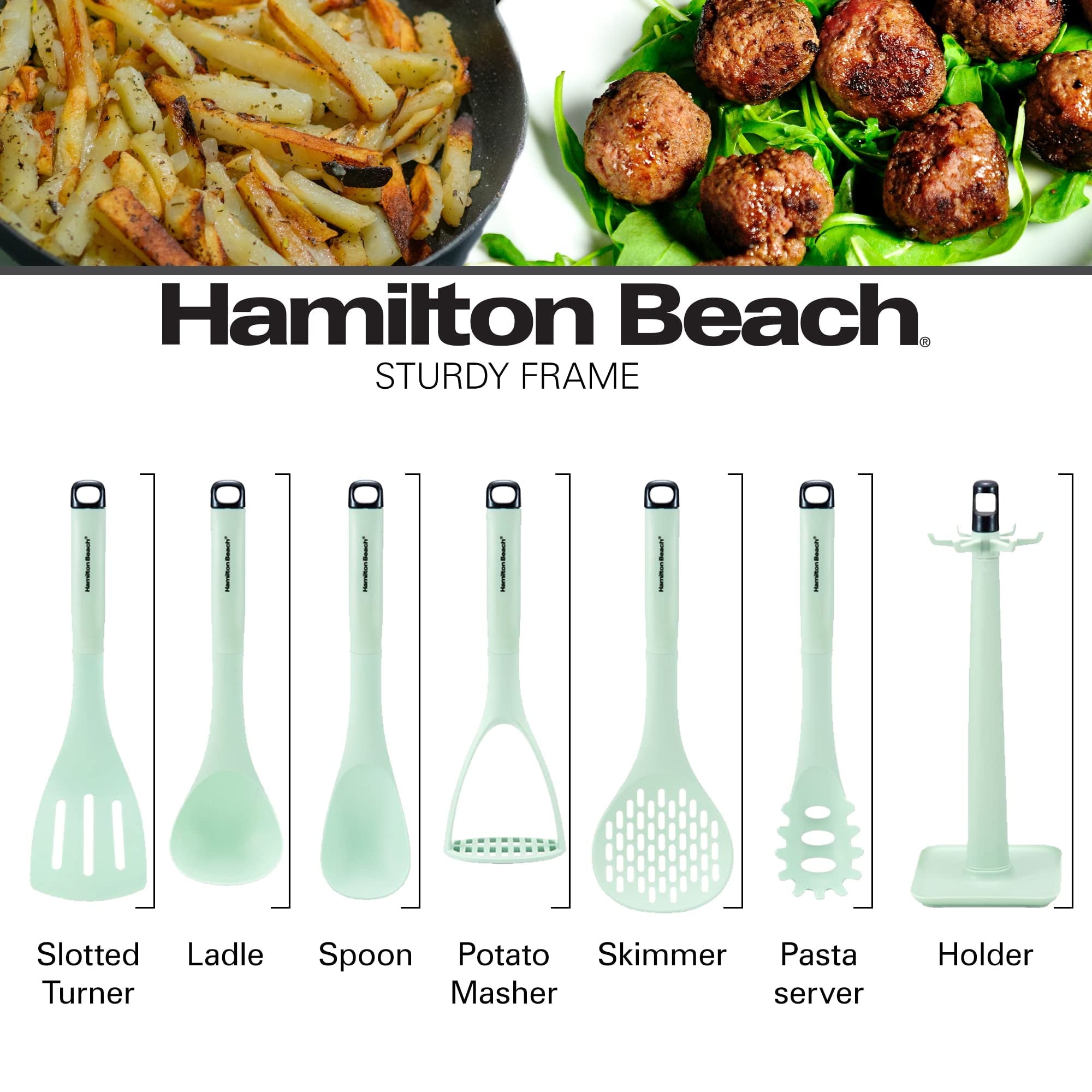 Ergonomic Cooking Kitchen Utensil Set 7 Piece | Cooking Utensil set Slotted turner, Ladle Skimmer, Pasta Server, Potato Masher, S... - Heat-Resistant Silicone Cooking Spatula Turner Detail