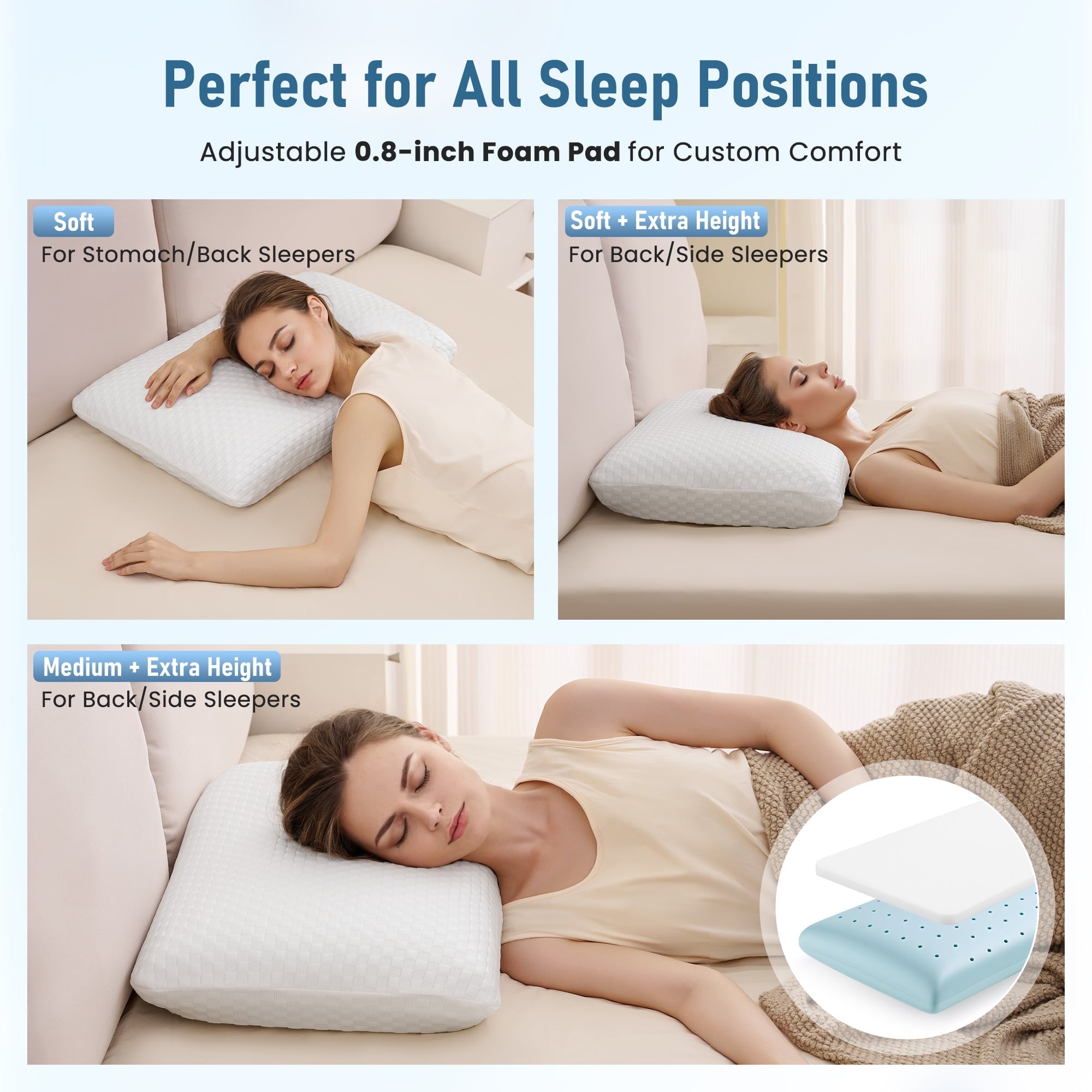 Decorative Plump Memory Foam Pillow for Bed, Cooling Pillow with Extra Height Pad, Supportive Bed Pillow for Side, Back & Hot Sleepers... - Orthopedic Shredded Foam Bed Pillow Set Detail