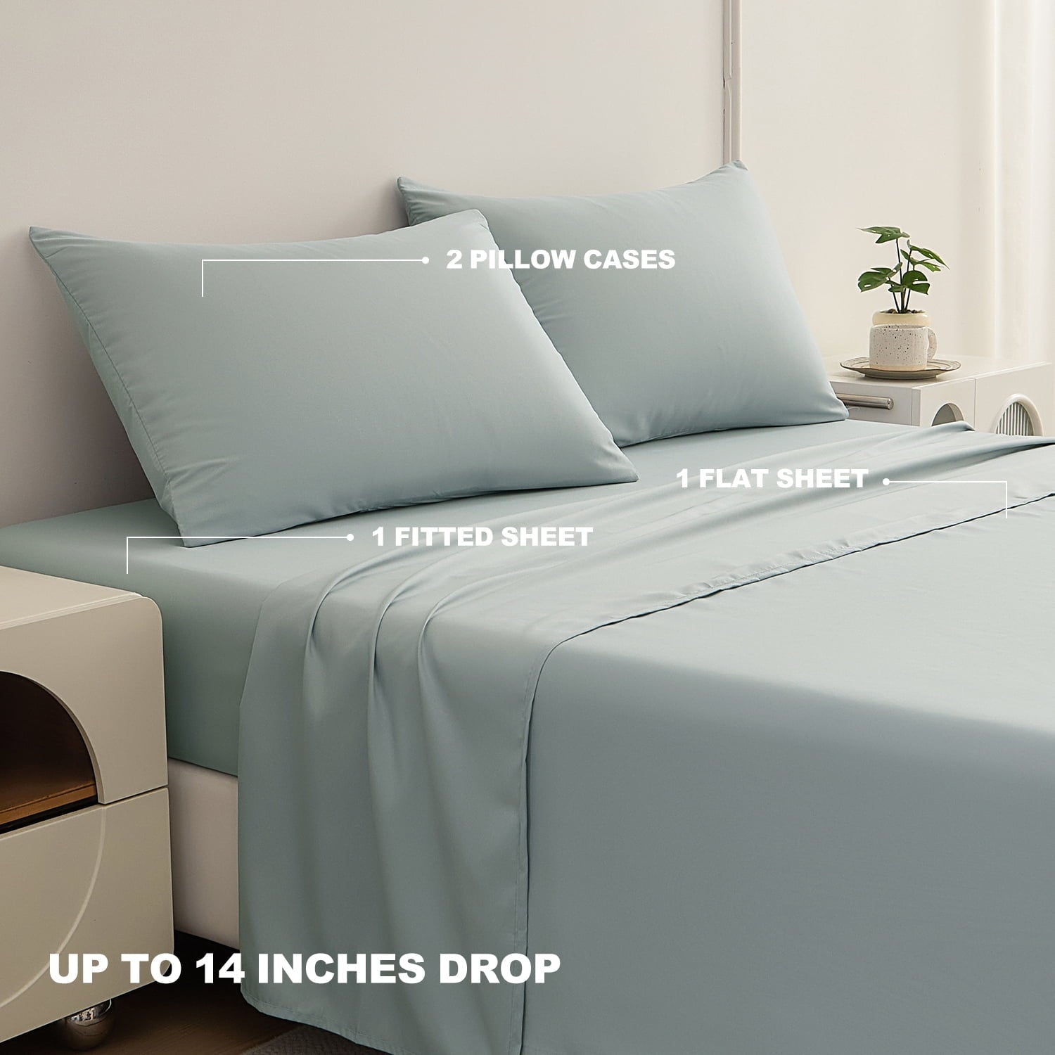 Wrinkle-Resistant Sheets Set 4 Piece Queen/Full Size Sheet Set, Soft & Lightweight And Breathable ding Set, Fitted Sheet, Flat Sheet & ... - Breathable Egyptian Cotton Flat & Fitted Sheets Detail