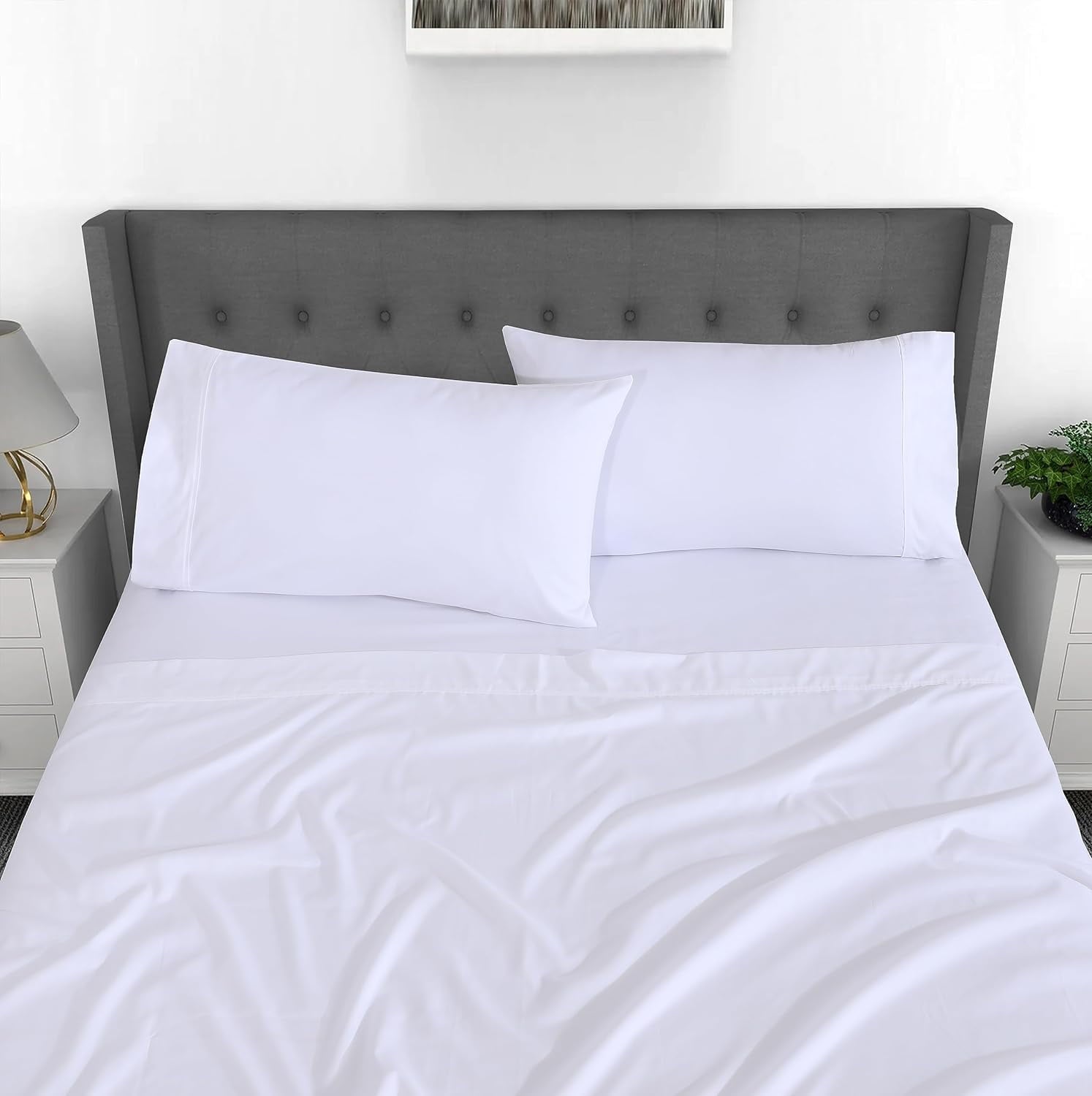 Cooling Sateen Set - Luxurious Silky Soft Microfiber Bedding - Cozy & Comfy - 15 inch Deep Pocket (Fits up to 17") Hotel Bed - 4 Pcs... - Premium Ultra-Soft Pillowcase Pair for Sleeping Detail