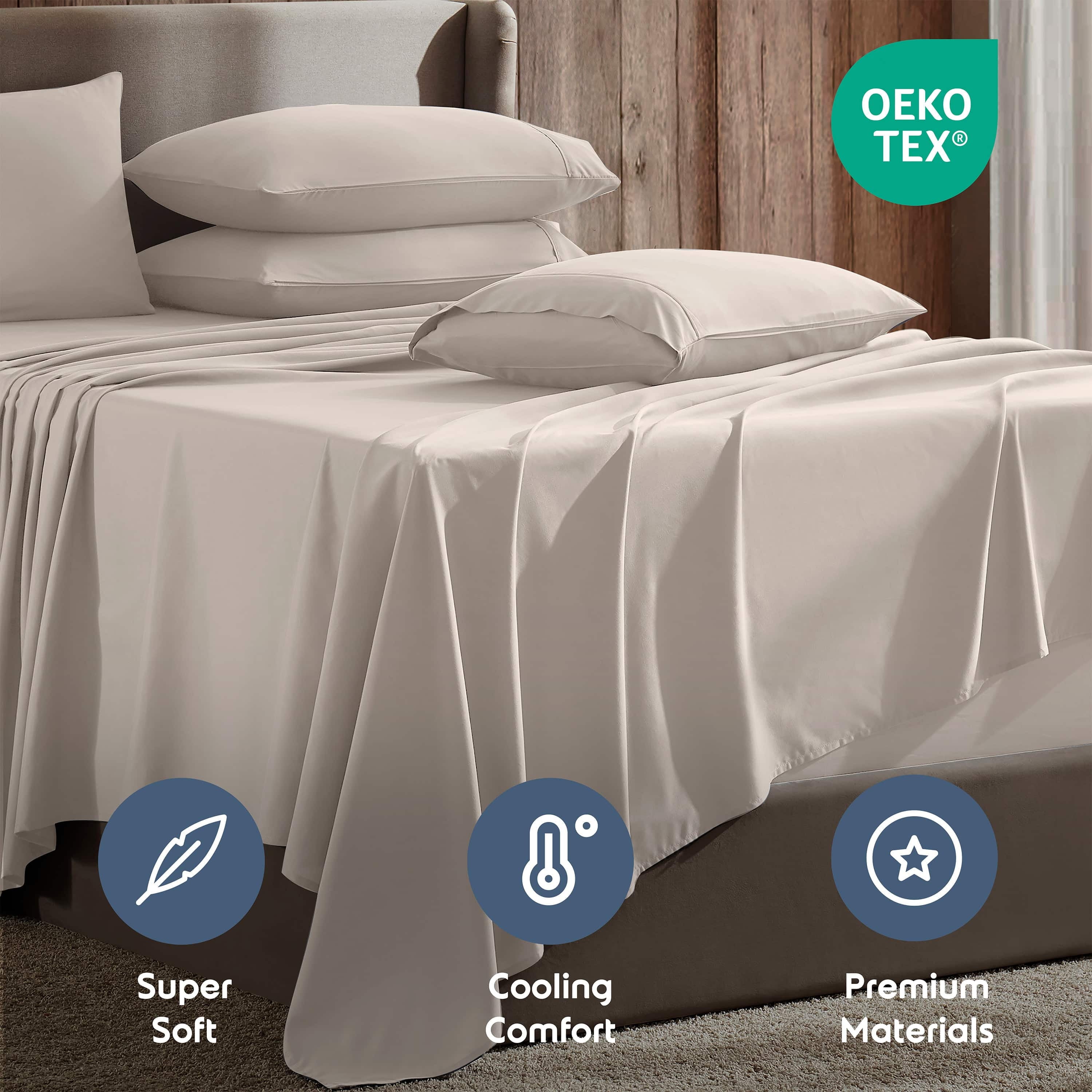 Wrinkle-Resistant Extra Deep Pocket Queen Sheets set, Fits 18"-24" Mattress, 6 Piece Soft Microfiber Bed Sheet Sets, Linen - Luxury Bed Sheet Set with Deep Pockets Detail