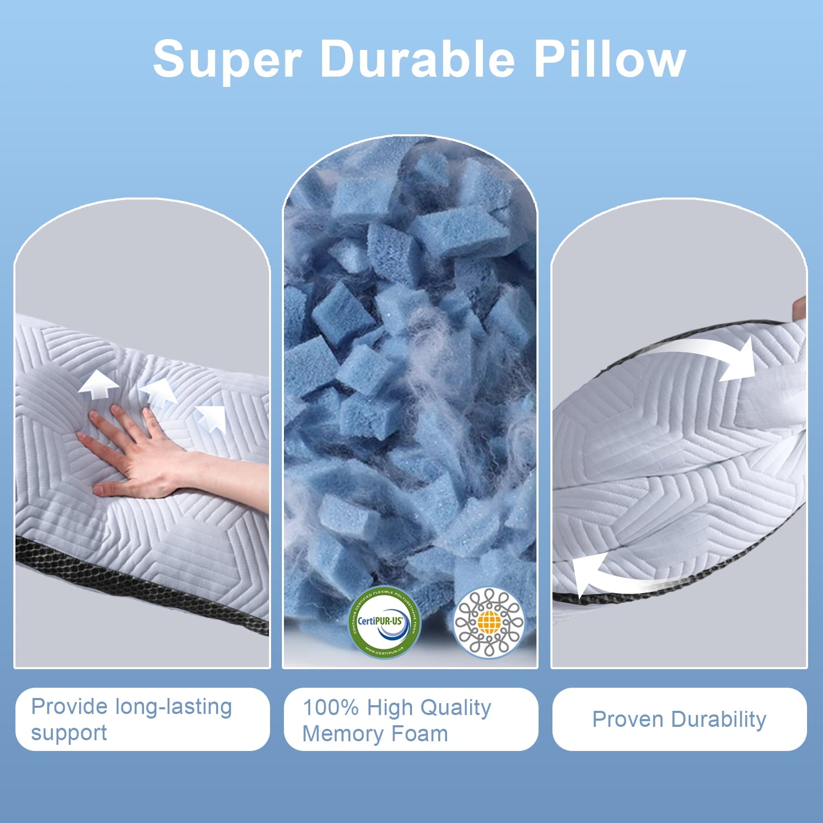 Hotel Collection Soft Bed Pillow, Shredded Memory Foam Pillow, Comfortable Sleeping Pillow, Standard Size, Affordable Everyday Use - Decorative Throw Pillow Cushion for Sofa & Bed Detail