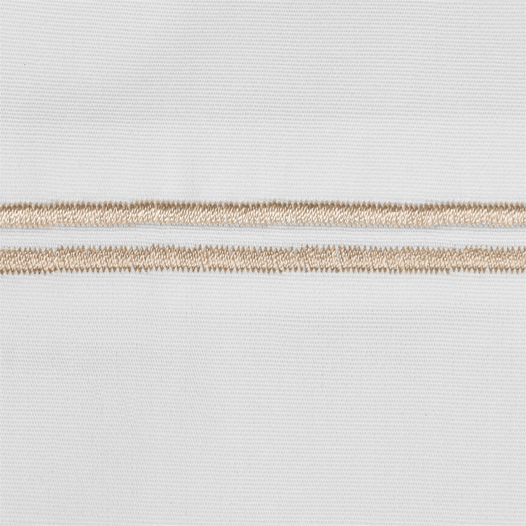 Cooling Sateen 4-Piece 300 Thread Count White Pima Cotton Bed Sheet Set with Tan Hem, Full , Adult/Teen - Breathable Egyptian Cotton Flat & Fitted Sheets Detail