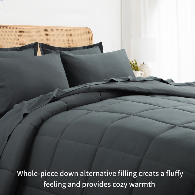Fluffy Down Alternative 7 Pieces Comforter Set with Sheets - Bed in a Bag with Comforter and All Season Sheets, Pillowcases,Dark Gray,Queen - Luxurious Quilted Duvet Cover Set Detail