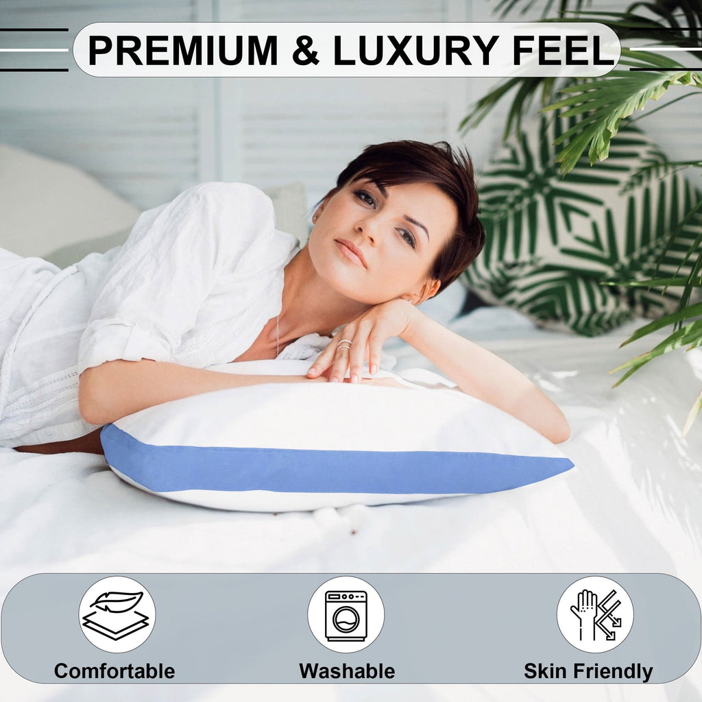 Hotel Collection Gusseted Queen 18x26 Bed Pillows for Sleeping Set of 2 Polycotton White Blue Stripe Comfortable - Ergonomic Memory Foam Pillow for Neck Pain Support Detail
