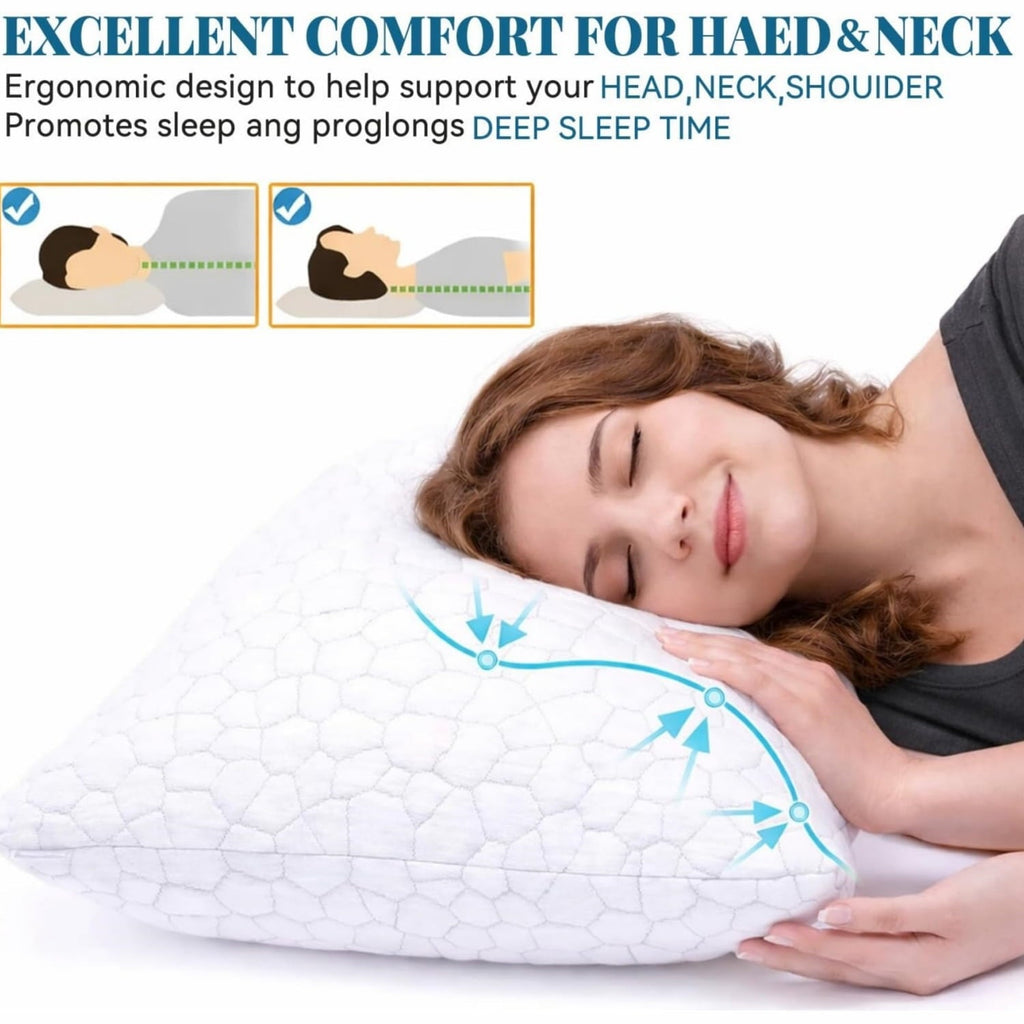 Ergonomic Memory Foam Shredded Memory Foam Pillows for Sleeping, Bed Pillows Queen Size Set of 2 Pack Adjustable for Side and Back Sleeper ... - Orthopedic Shredded Foam Bed Pillow Set Detail