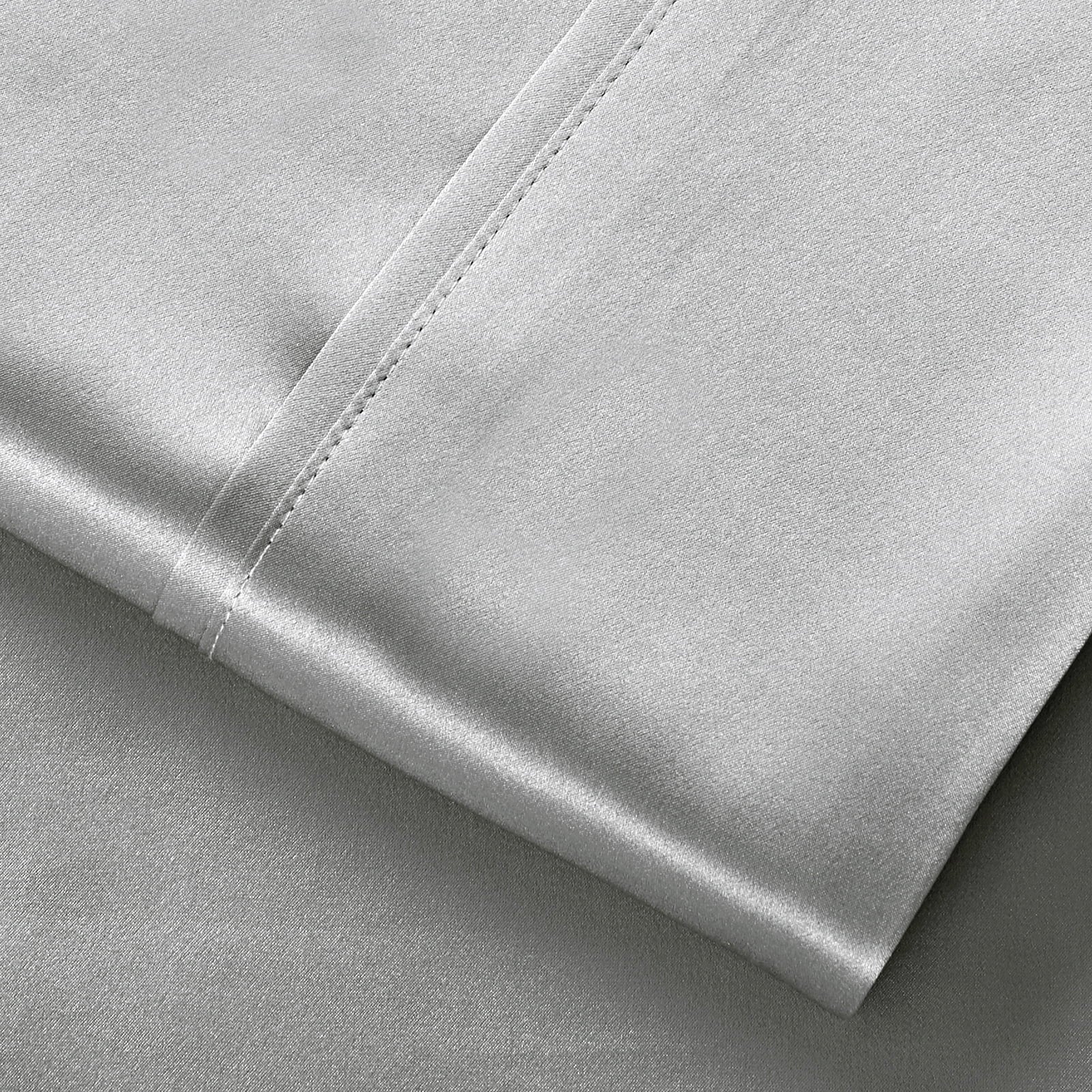 Breathable Luxury Luxury Satin Sheets Set Full Size Light Gray, 4-Piece Bedding Sets with Deep Pockets - Soft and Smooth Satin Bed Shee... - Premium Ultra-Soft Pillowcase Pair for Sleeping Detail