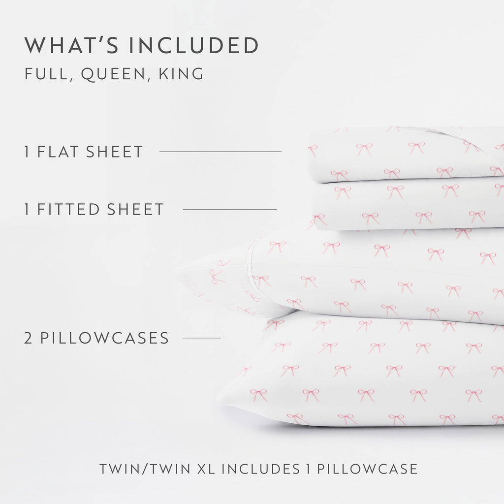 Premium Egyptian Cotton 3 Piece Ditsy Pattern Microfiber Bed Sheets, Pink Bows, Twin-XL - Cooling Hotel Quality Bedding Sheets and Pillowcases Detail