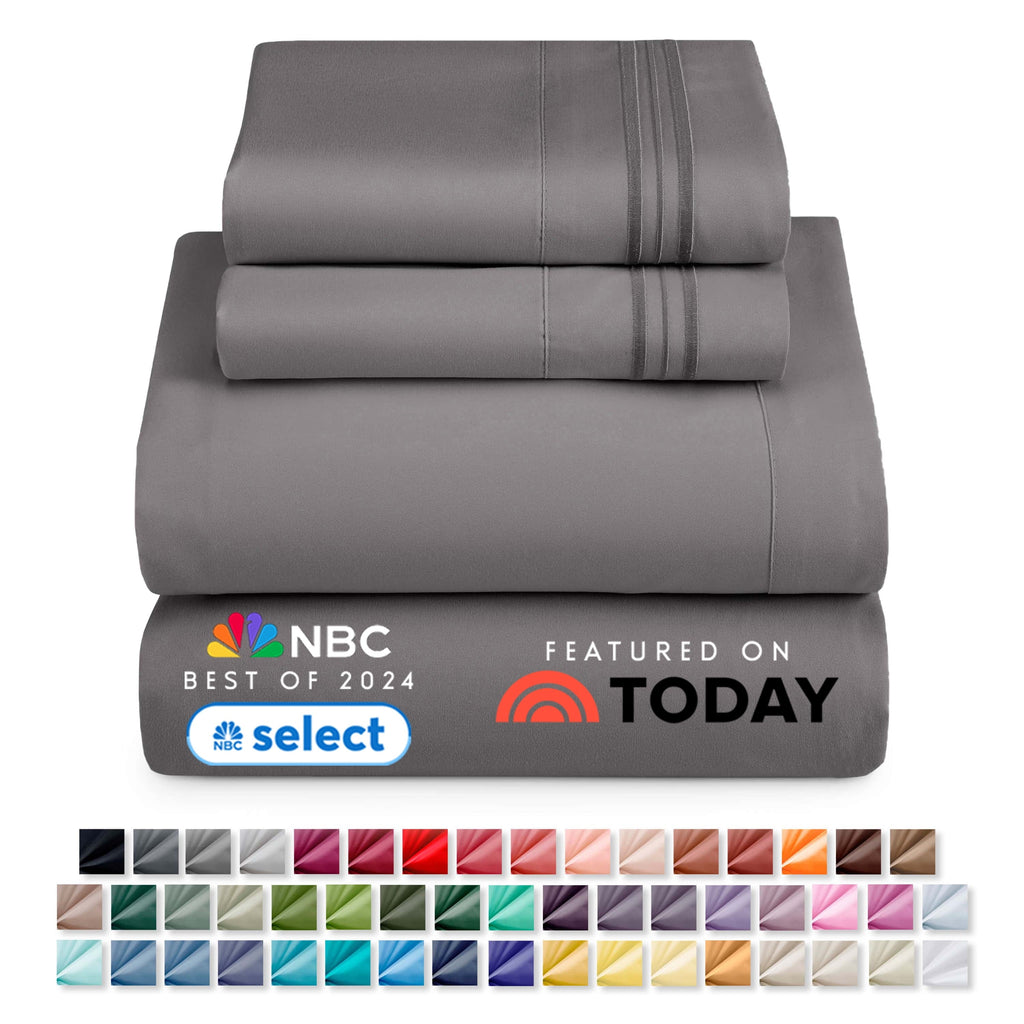 Breathable Luxury Queen Sheets Set, 1800 Series 4 Piece Sheets , Luxury Soft Microfiber Queen Size Bed Sheets Set, Gray - Premium Ultra-Soft Pillowcase Pair for Sleeping Detail