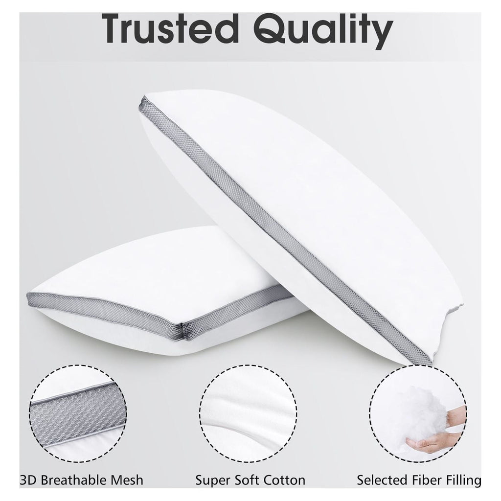Hotel Collection Down Alternative Bed Pillow with Cotton Cover and Gusset, 2 Pack, Queen, 20"x26" - Hotel Quality Plush Sleeping Pillows Detail