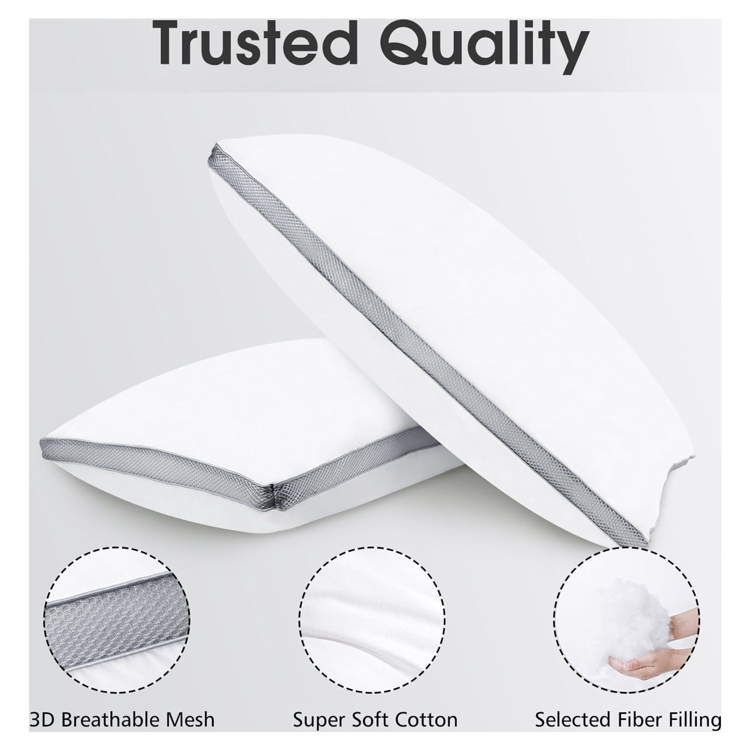Ergonomic Memory Foam 2 Pack Cotton Down Alternative Pillows,Queen Size Bed Pillows Gusseted Hypoallergenic - Hotel Quality Plush Sleeping Pillows Detail