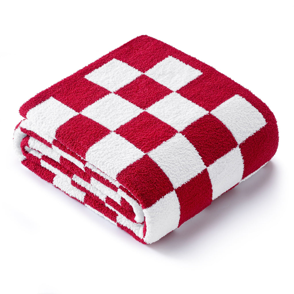 Decorative Knitted Checkered Knit Throw Blanket, Ultra Soft Cozy Fluffy Checkerboard Blankets, Lightweight Fuzzy Plush Throw for Couch a... - Super Soft Reversible Sherpa Flannel Blanket Detail