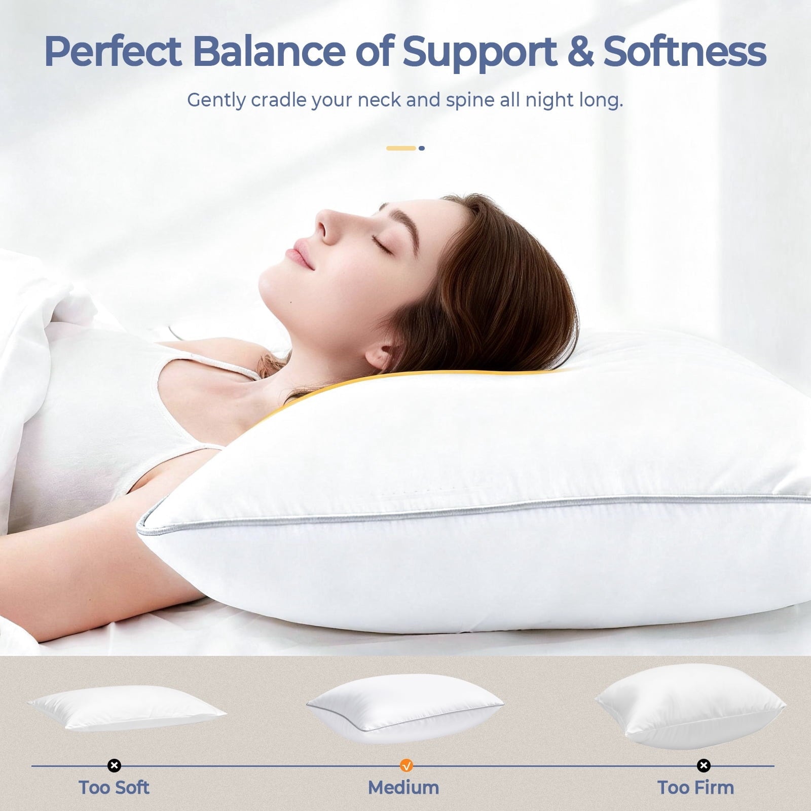 Fluffy Shredded Pillows Queen Size Set of 2, Bed Pillows for Side and Back Sleepers, Soft Down Alternative Pillows, Hotel Quality and... - Ergonomic Memory Foam Pillow for Neck Pain Support Detail