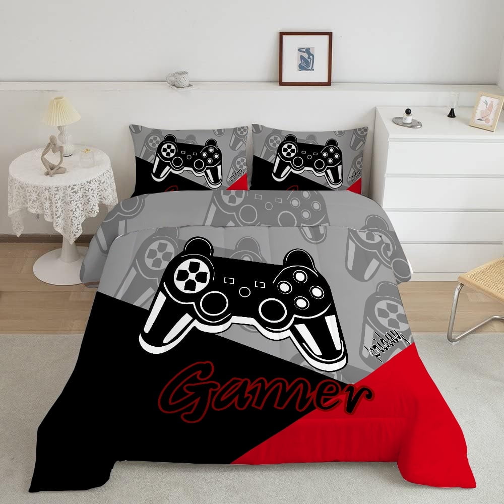 Luxurious Quilted Gaming Comforter for Kids Boys Teens Video Game Bedding Set Gamer Comforter Gamepad Comforter Set Full Size Red Black... - Luxurious Quilted Duvet Cover Set Detail