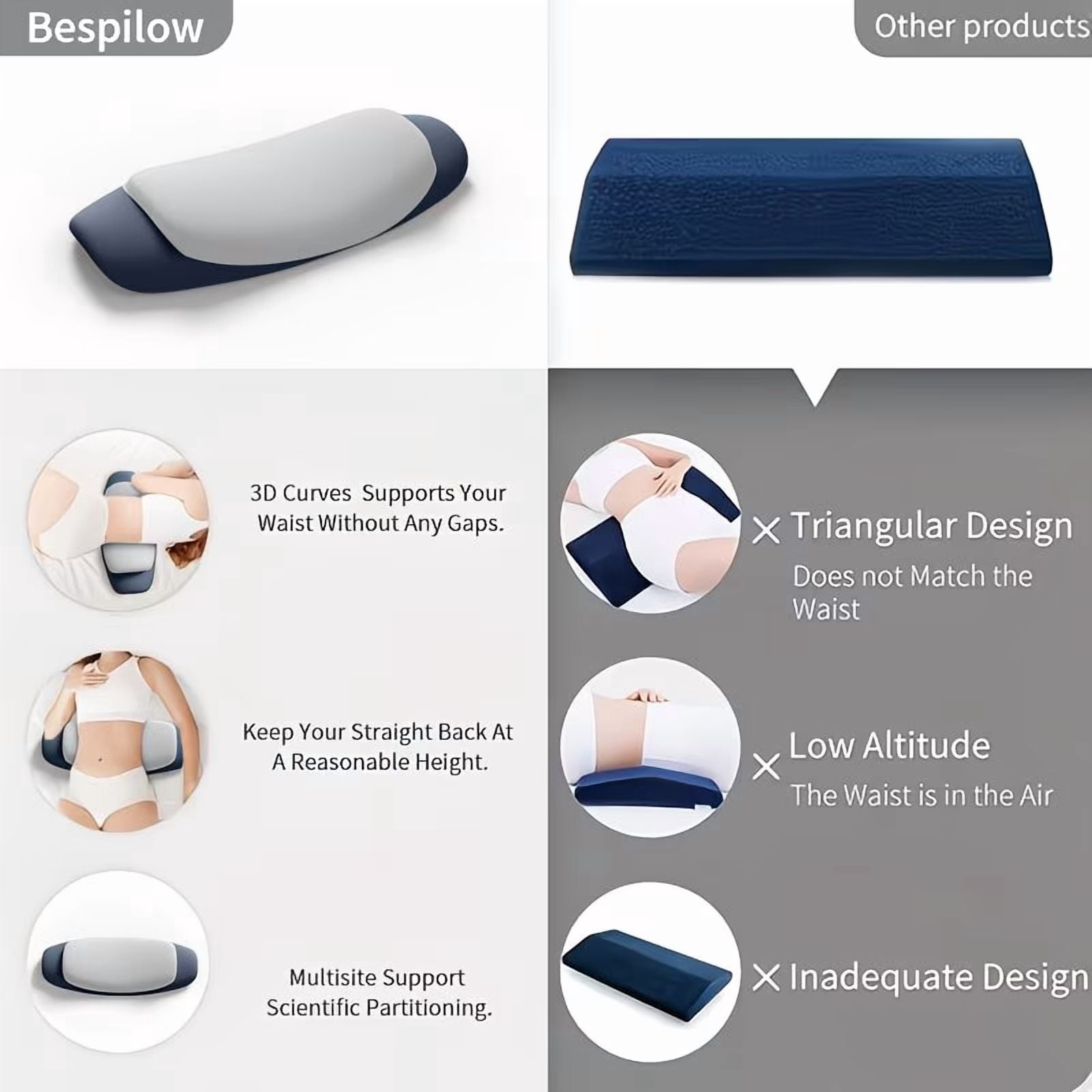 Hotel Collection Lumbar Support Pillow for Bed, Memory Foam Ergonomic Lower Back Support Waist Pillow for Side Back and Stomach Sleepe... - Orthopedic Shredded Foam Bed Pillow Set Detail