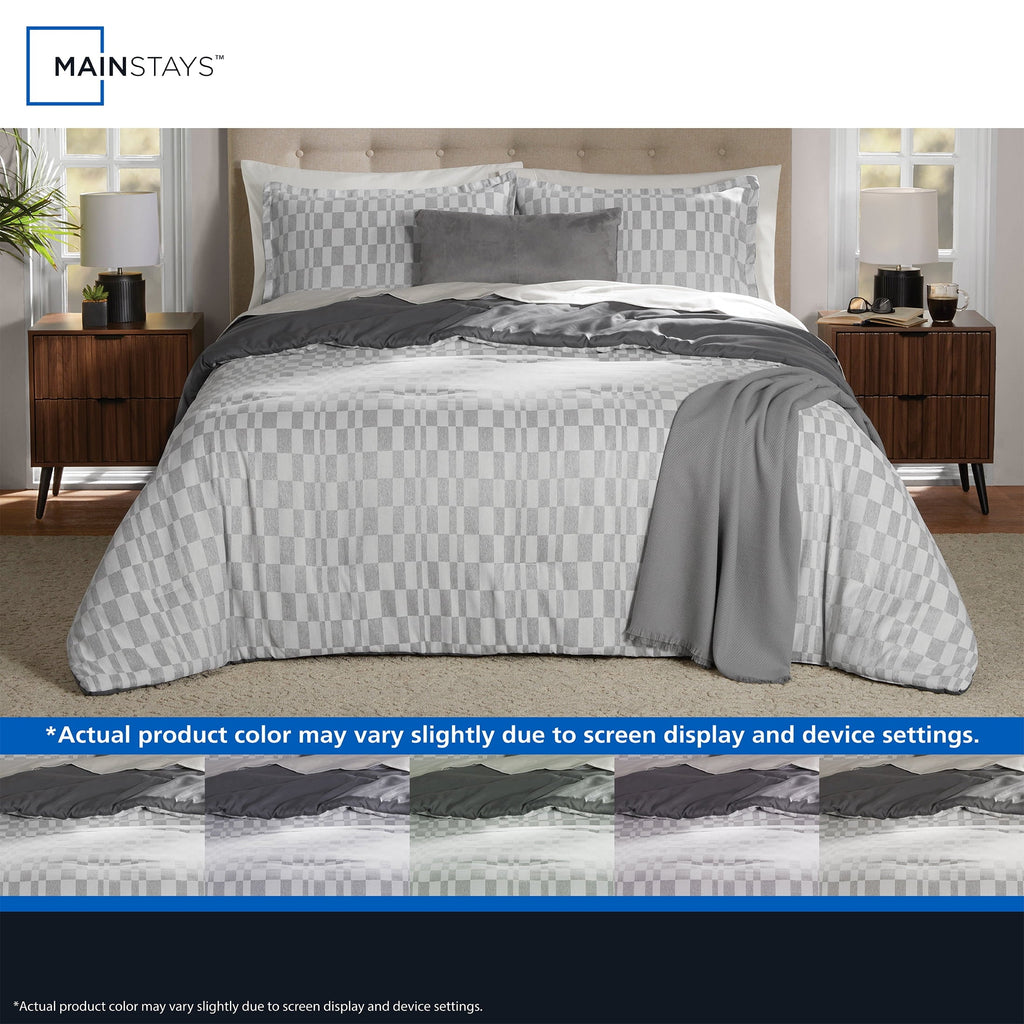 Heavyweight Warmth Full/Queen Comforter Set, All-Season, 5-Piece, Soft Silver Check - Cloud-Like Soft Lightweight Bed Comforter Detail