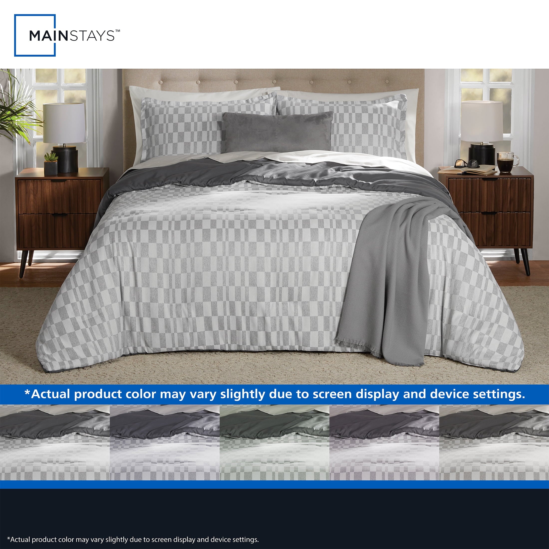 Heavyweight Warmth Full/Queen Comforter Set, All-Season, 5-Piece, Soft Silver Check - Cloud-Like Soft Lightweight Bed Comforter Detail