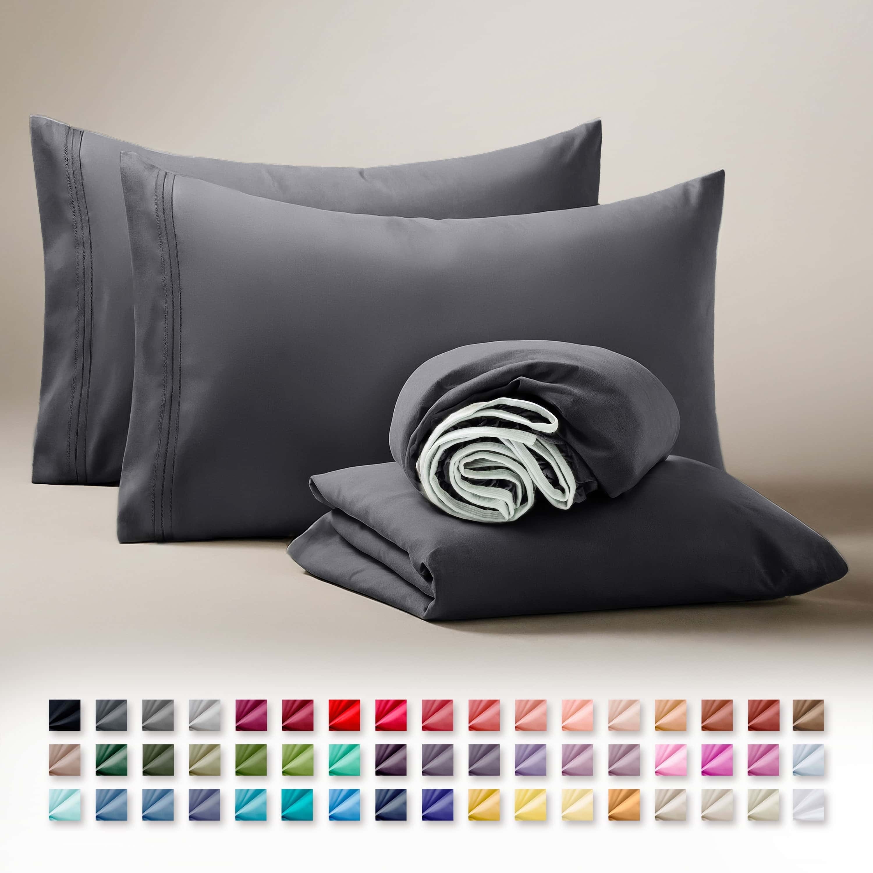 Breathable Luxury Sheets Set, 4 Piece Deep Pocket Sheets, 100% Soft Microfiber Bed Sheets Set, Gray - Breathable Egyptian Cotton Flat & Fitted Sheets Detail
